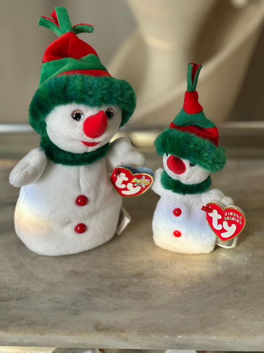 Set of 2 TY Snowgirl Beanie Babies – 2000 Snowgirl & Jingle Beanies Snowgirl – Mint Condition – Tush Tag Variations