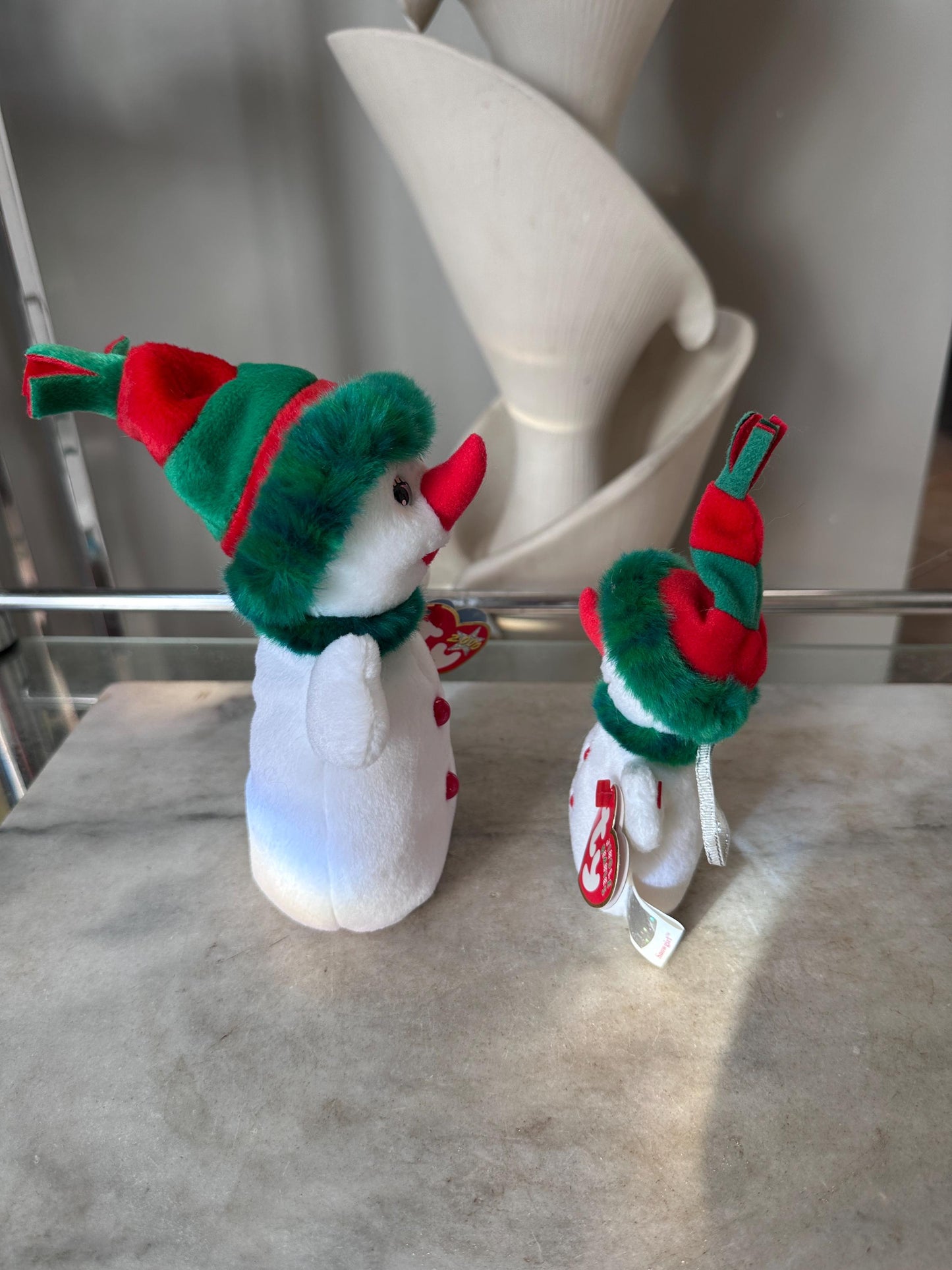 Set of 2 TY Snowgirl Beanie Babies – 2000 Snowgirl & Jingle Beanies Snowgirl – Mint Condition – Tush Tag Variations