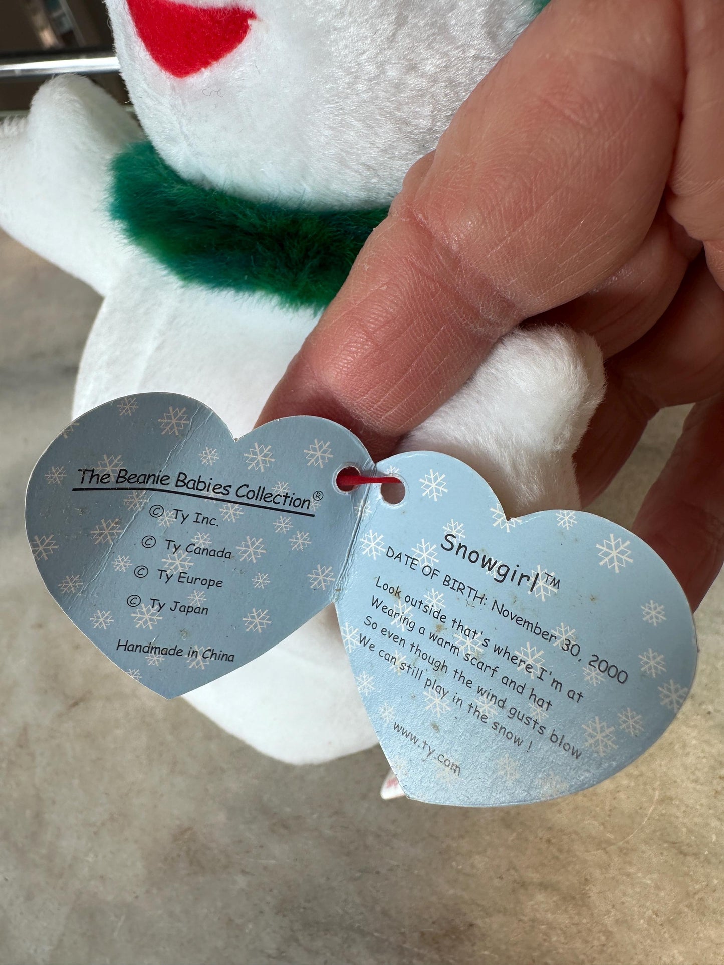 Set of 2 TY Snowgirl Beanie Babies – 2000 Snowgirl & Jingle Beanies Snowgirl – Mint Condition – Tush Tag Variations