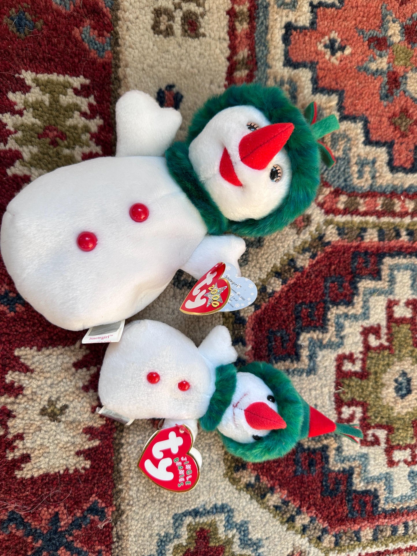 Set of 2 TY Snowgirl Beanie Babies – 2000 Snowgirl & Jingle Beanies Snowgirl – Mint Condition – Tush Tag Variations