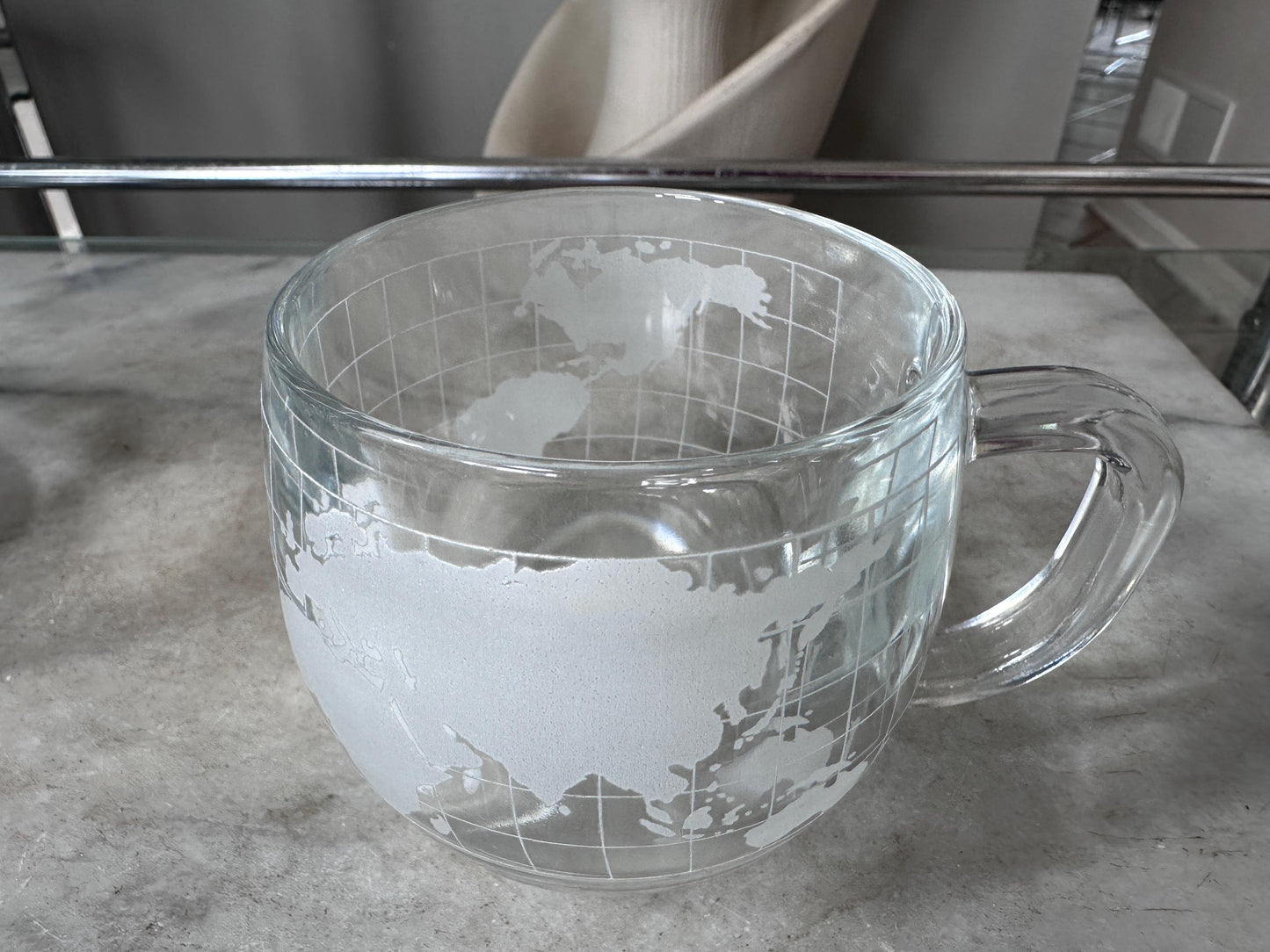 Vintage 1970s Nestle Nescafe World Globe Coffee Mugs Set of 2, Frosted Glass Map Cups, Retro Kitchen Drinkware