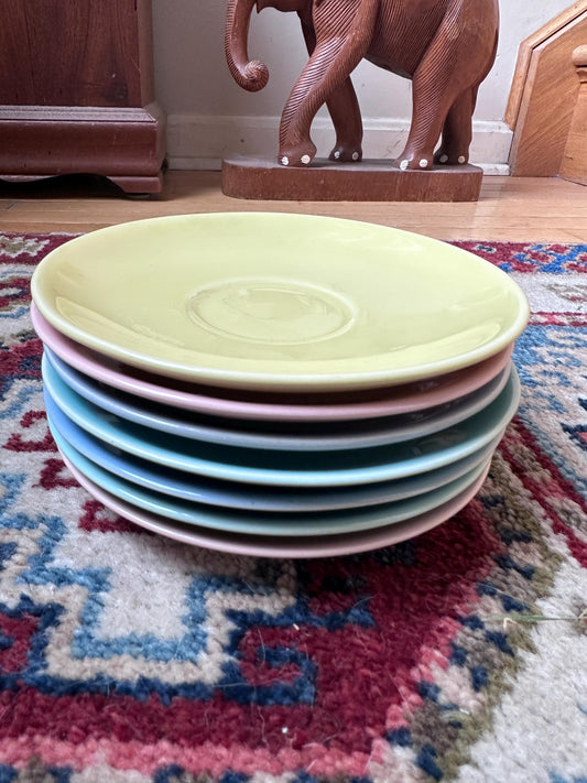 Vintage Lu-Ray Pastels Saucer Plates Set of 7 Taylor Smith & Taylor 1048-1 MCM 1950s Pink Blue Green Yellow