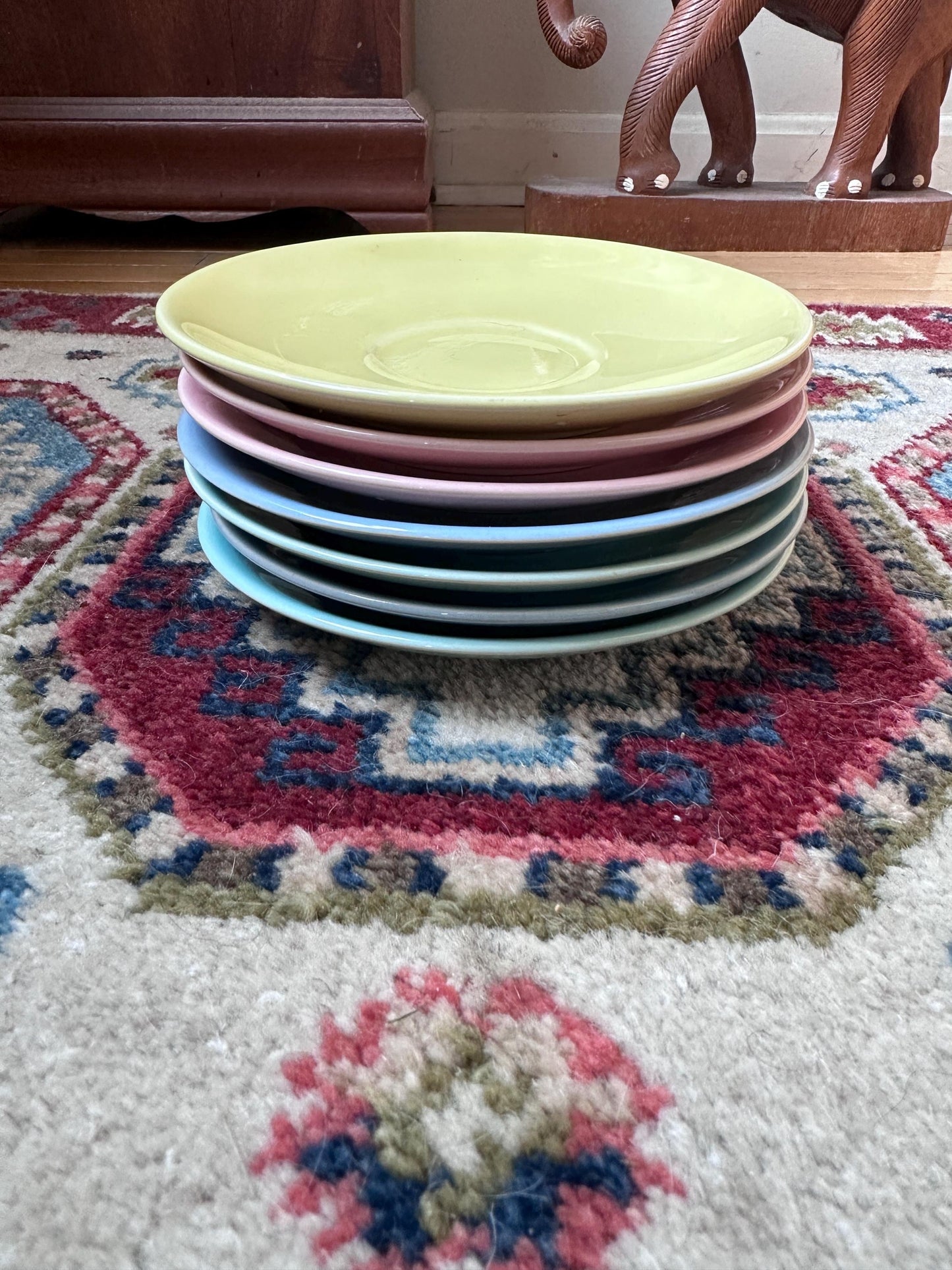 Vintage Lu-Ray Pastels Saucer Plates Set of 7 Taylor Smith & Taylor 1048-1 MCM 1950s Pink Blue Green Yellow