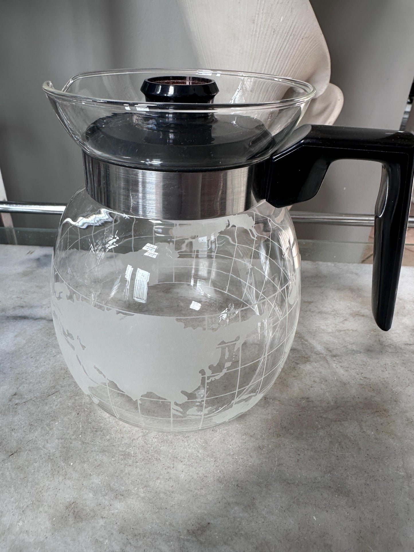 Vintage 1970s Nestle Nescafe Frosted World Globe Coffee Pot Set, 6 Mugs & Coffee Pot, Retro Glassware, 7 Piece Coffee Set