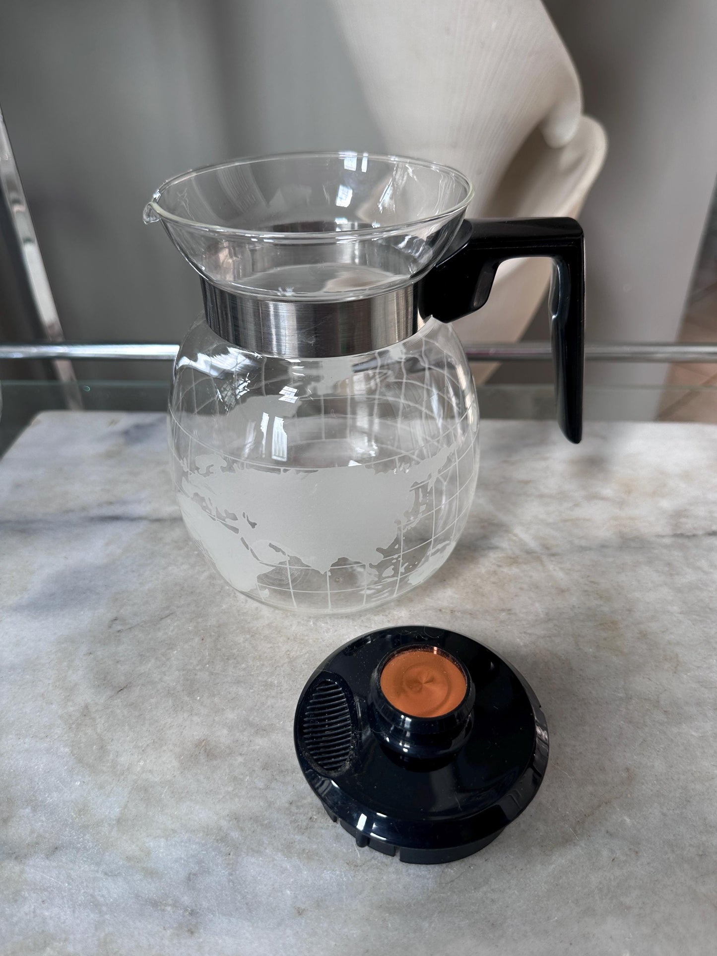 Vintage 1970s Nestle Nescafe Frosted World Globe Coffee Pot Set, 6 Mugs & Coffee Pot, Retro Glassware, 7 Piece Coffee Set