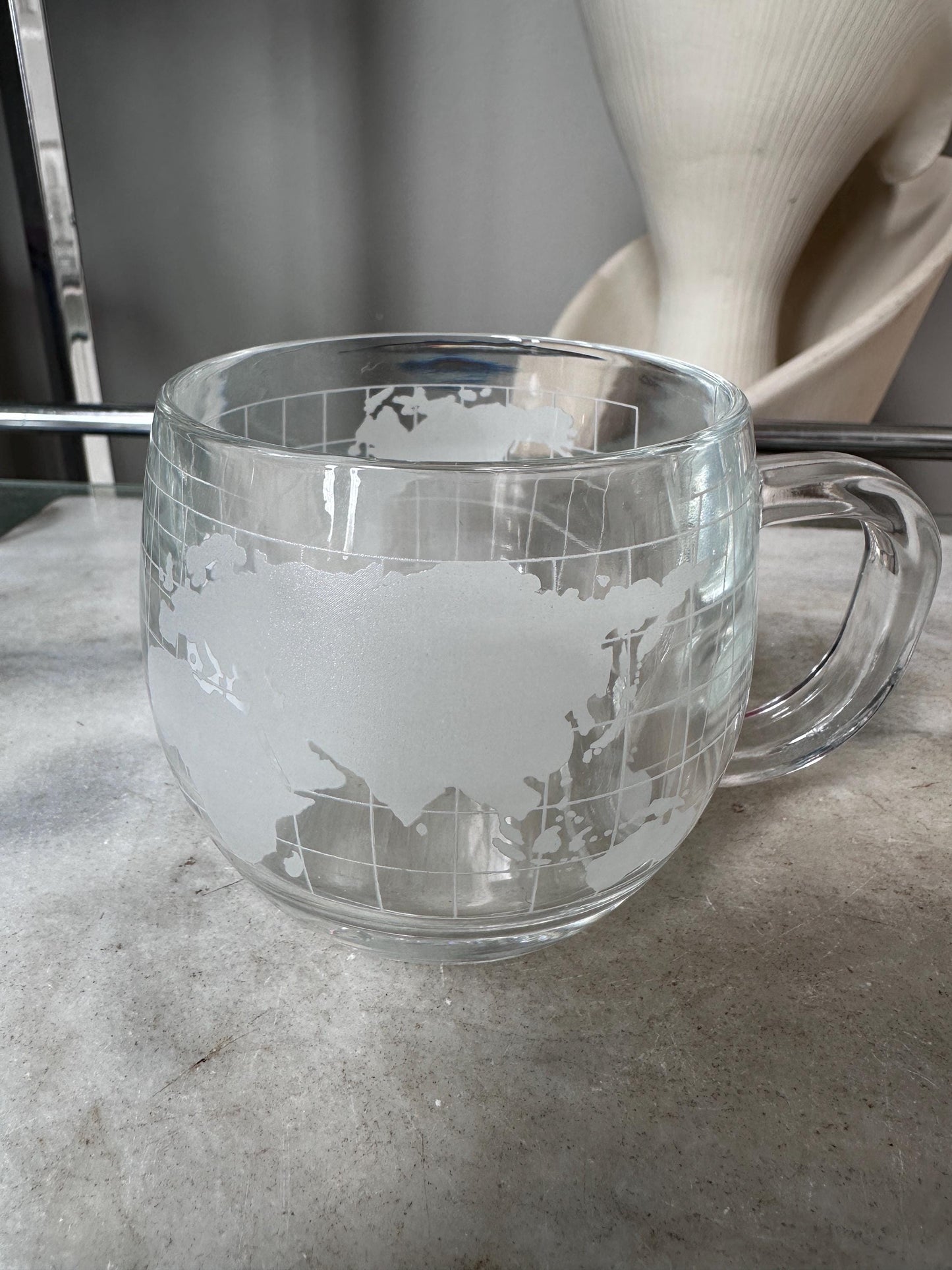 Vintage 1970s Nestle Nescafe Frosted World Globe Coffee Pot Set, 6 Mugs & Coffee Pot, Retro Glassware, 7 Piece Coffee Set