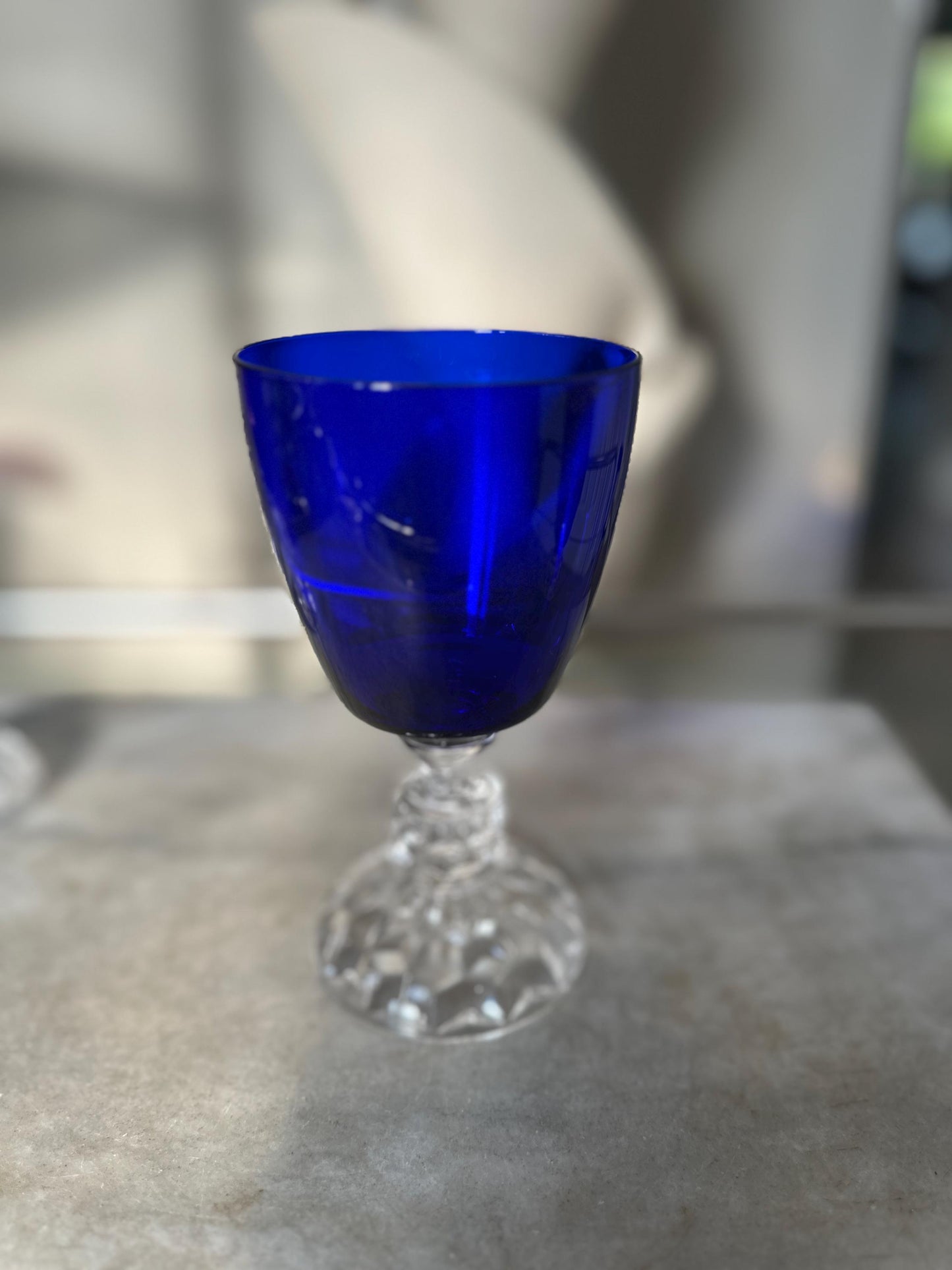 Set of 2 Fostoria American Lady Wine Glasses 6” Vintage Amethyst Burgundy & Cobalt Blue Stemware Mid Century Barware