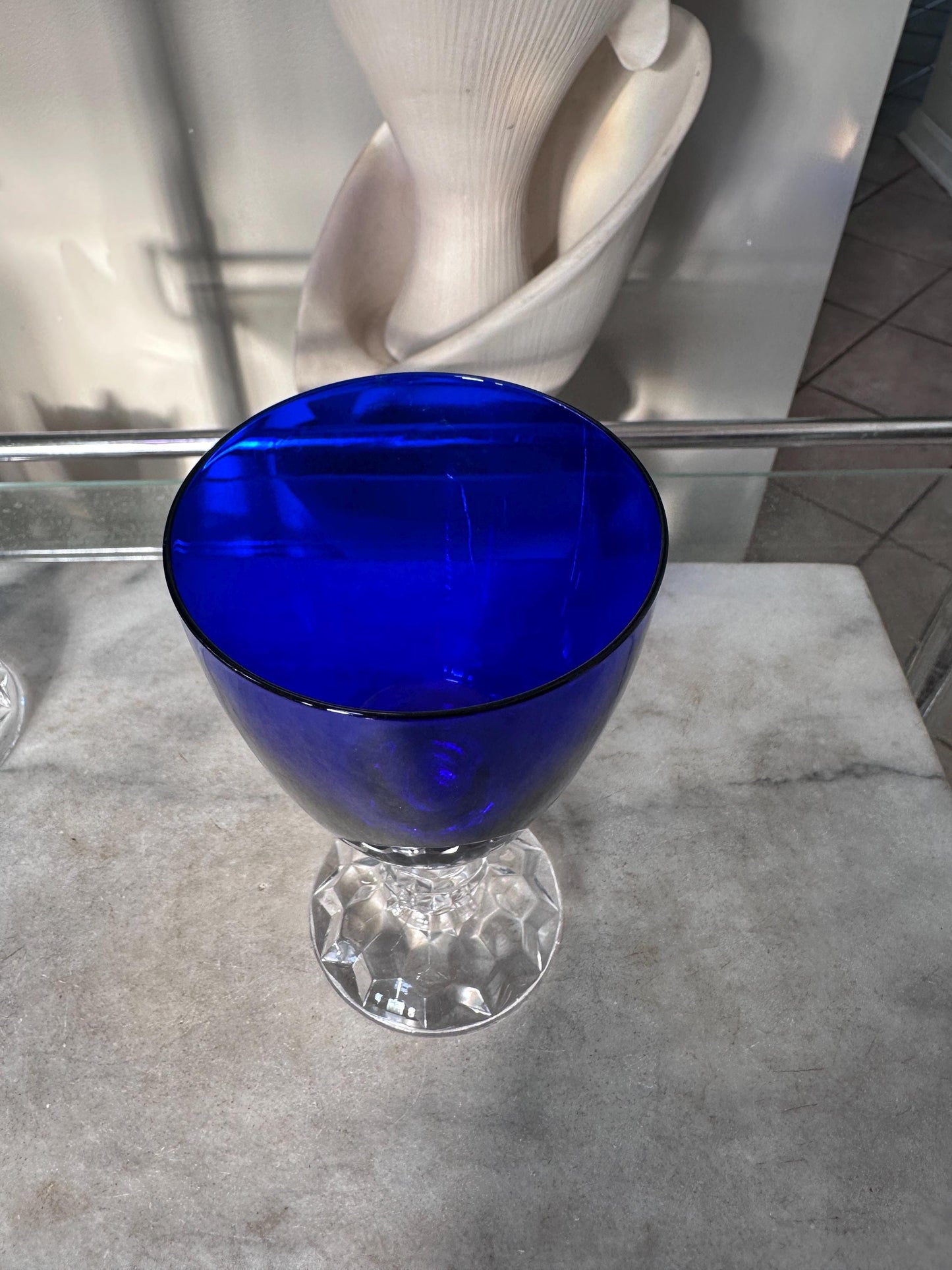 Set of 2 Fostoria American Lady Wine Glasses 6” Vintage Amethyst Burgundy & Cobalt Blue Stemware Mid Century Barware