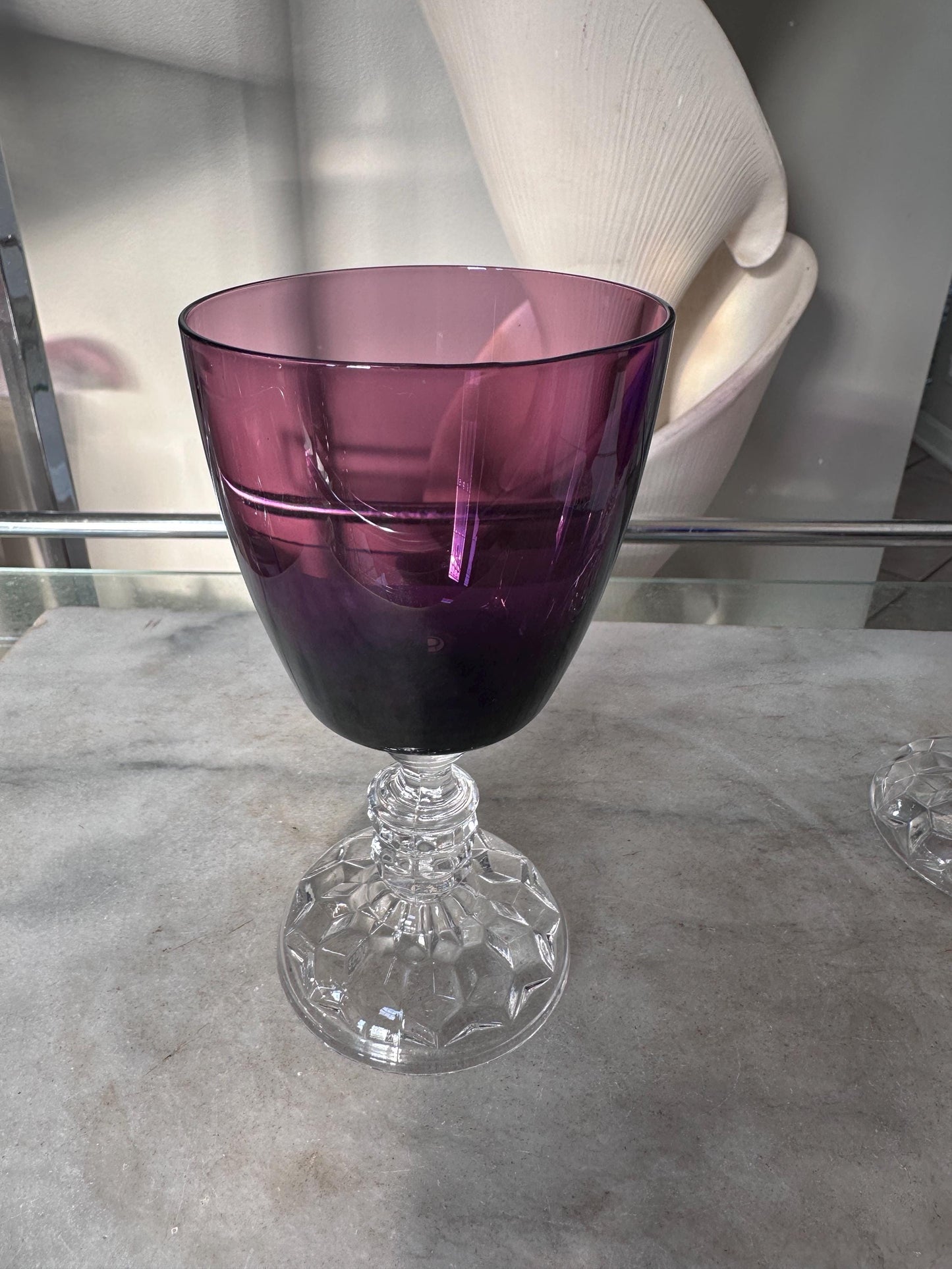 Set of 2 Fostoria American Lady Wine Glasses 6” Vintage Amethyst Burgundy & Cobalt Blue Stemware Mid Century Barware