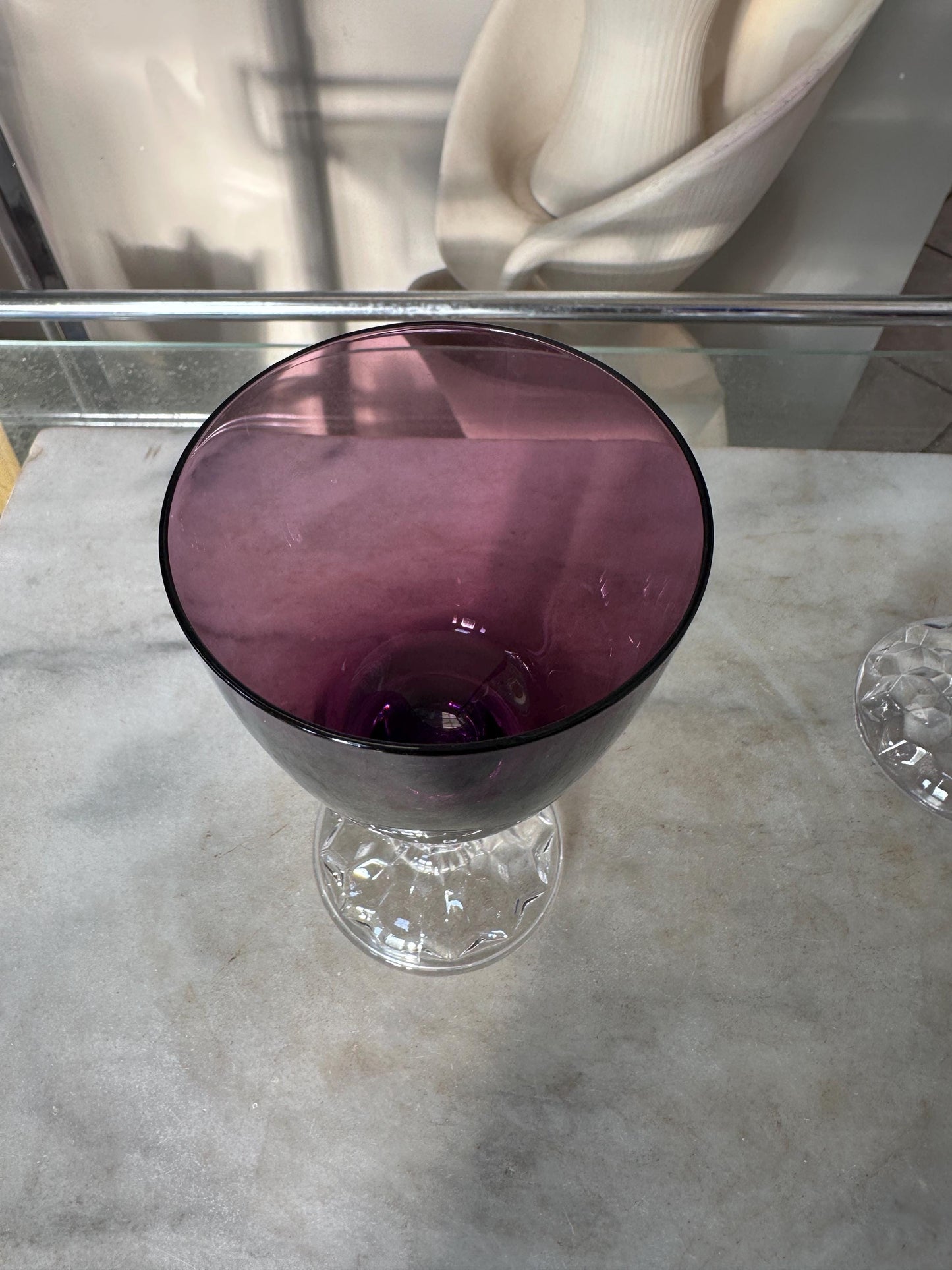 Set of 2 Fostoria American Lady Wine Glasses 6” Vintage Amethyst Burgundy & Cobalt Blue Stemware Mid Century Barware