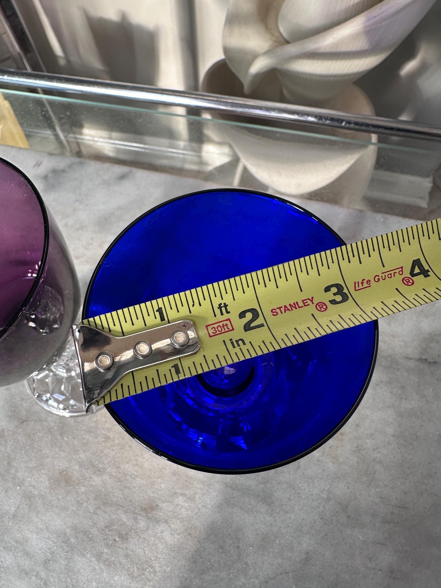 Set of 2 Fostoria American Lady Wine Glasses 6” Vintage Amethyst Burgundy & Cobalt Blue Stemware Mid Century Barware