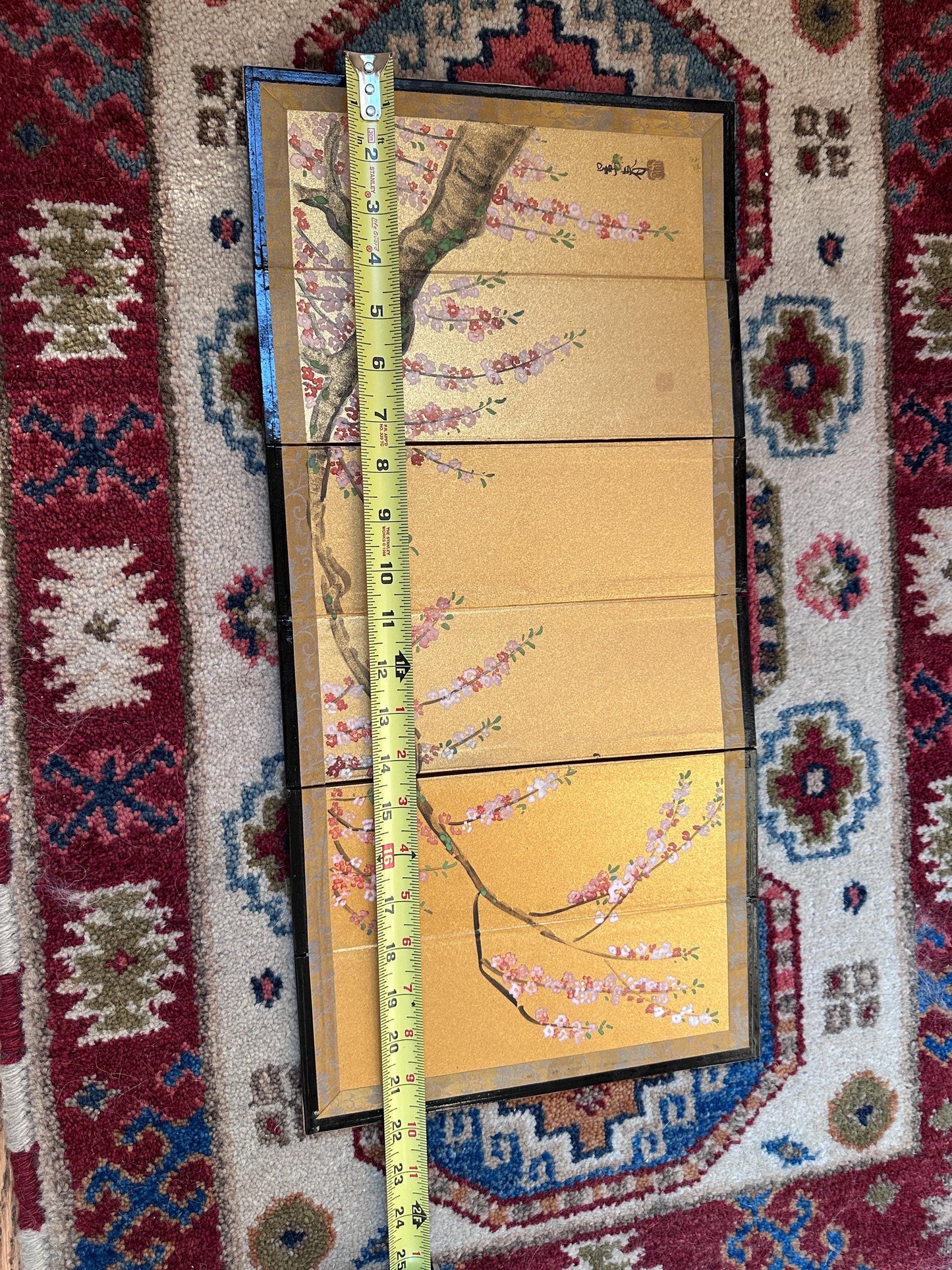 Vintage Japanese Miniature Byobu Folding Screen Gold Leaf Landscape Art Nizan Style w/Original Box