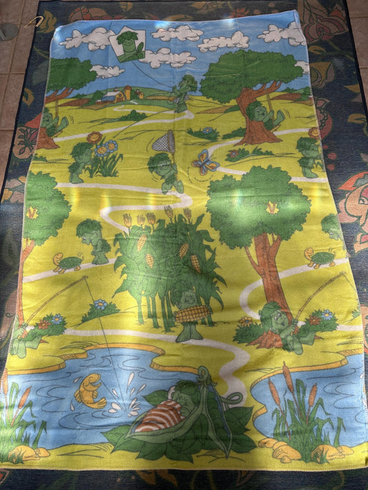 Vintage Jolly Green Giant Little Sprout Throw Blanket 66” x 42” Retro Advertising Farmhouse Decor Collectible
