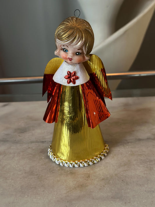 Vintage Kitschy Angel Topper Feather Tree Table Top Tree MCM Angel