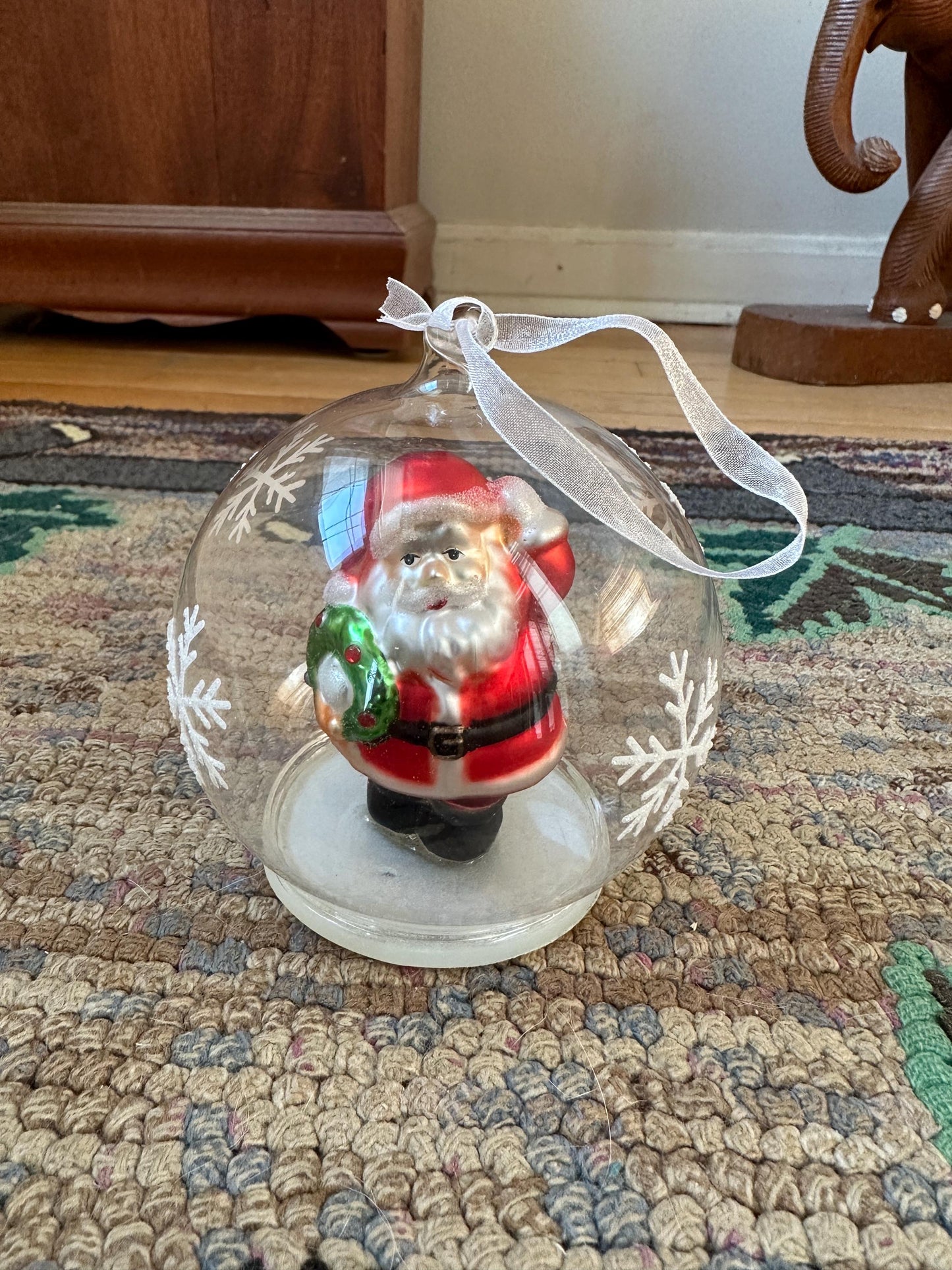Vintage Gorham Winter Follies Clear Round Santa Christmas Tree Ornament