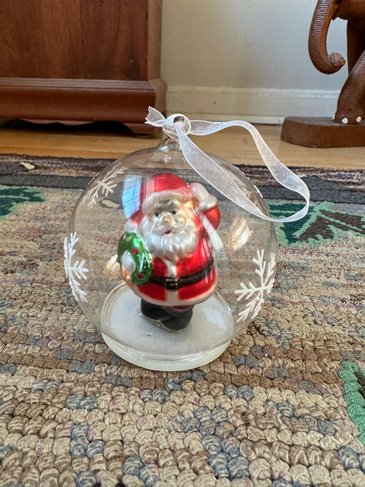 Vintage Gorham Winter Follies Clear Round Santa Christmas Tree Ornament