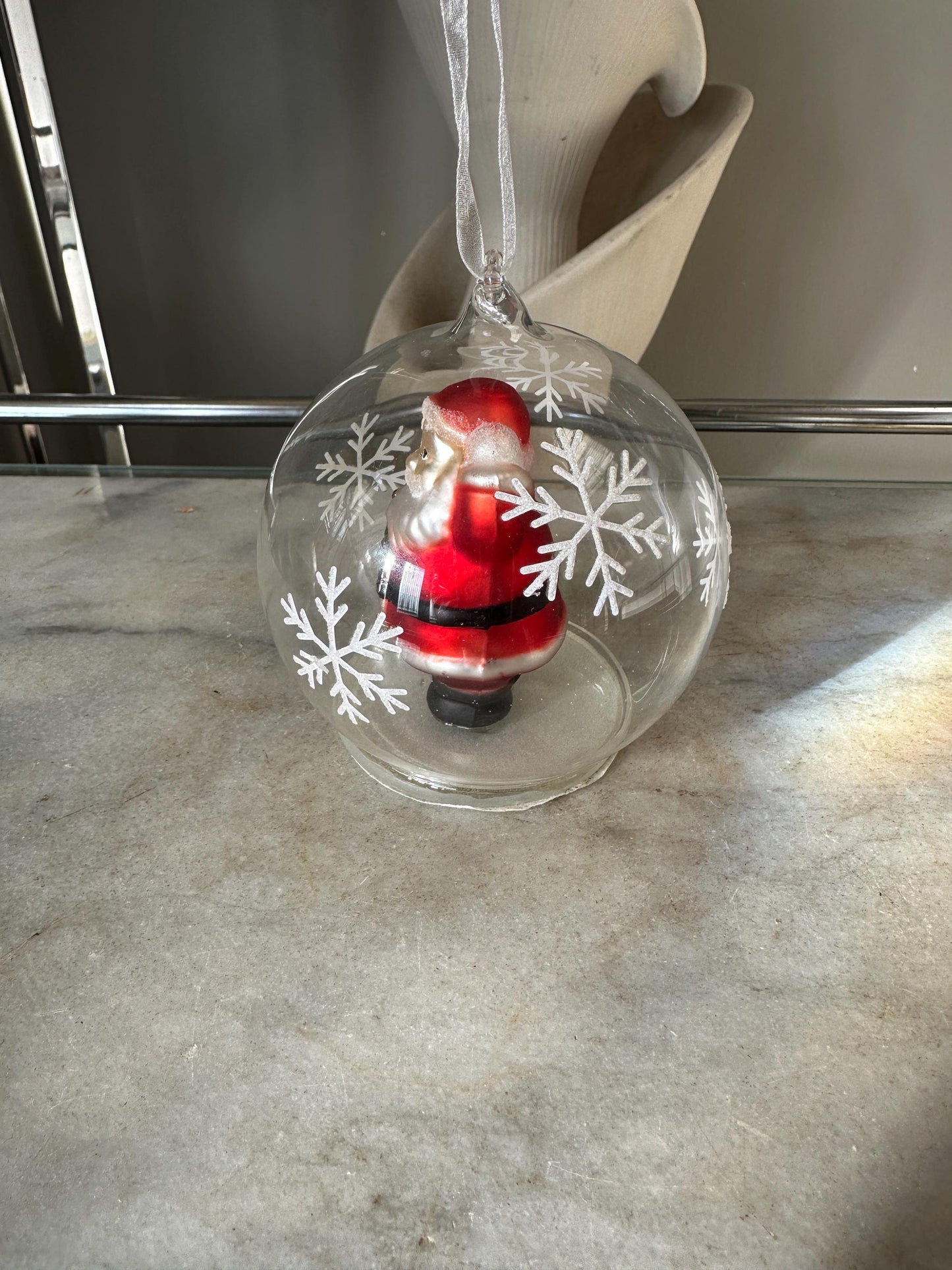 Vintage Gorham Winter Follies Clear Round Santa Christmas Tree Ornament