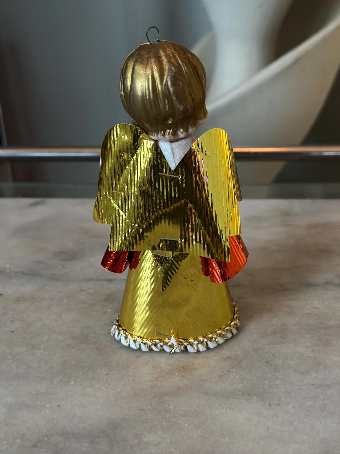 Vintage Kitschy Angel Topper Feather Tree Table Top Tree MCM Angel