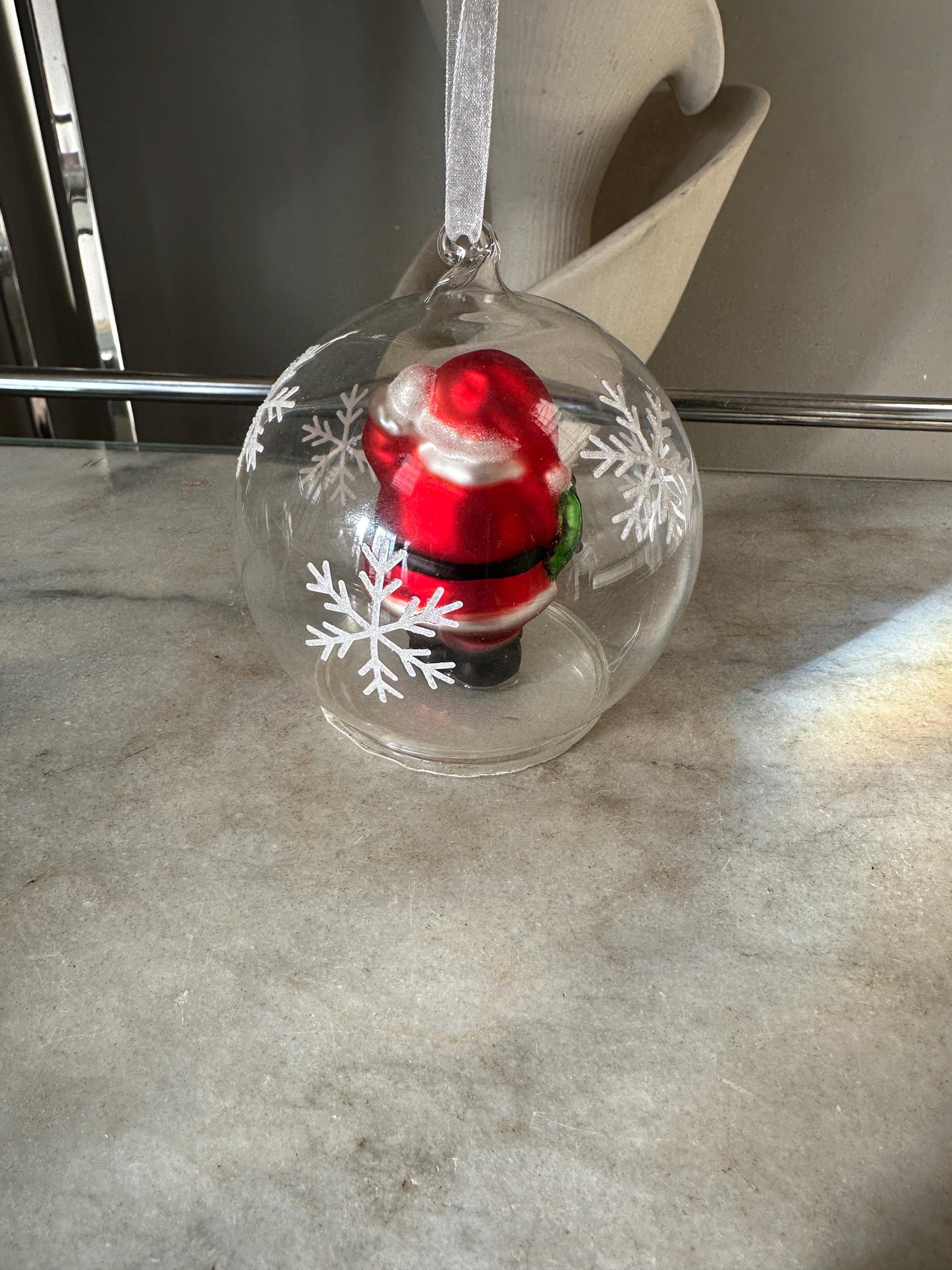 Vintage Gorham Winter Follies Clear Round Santa Christmas Tree Ornament
