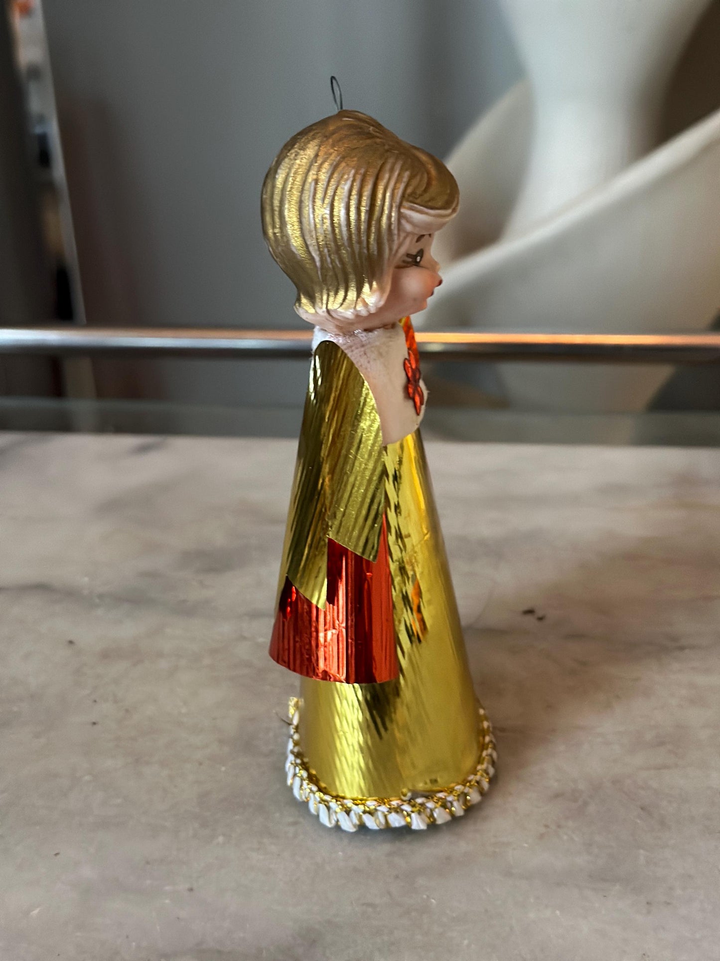 Vintage Kitschy Angel Topper Feather Tree Table Top Tree MCM Angel