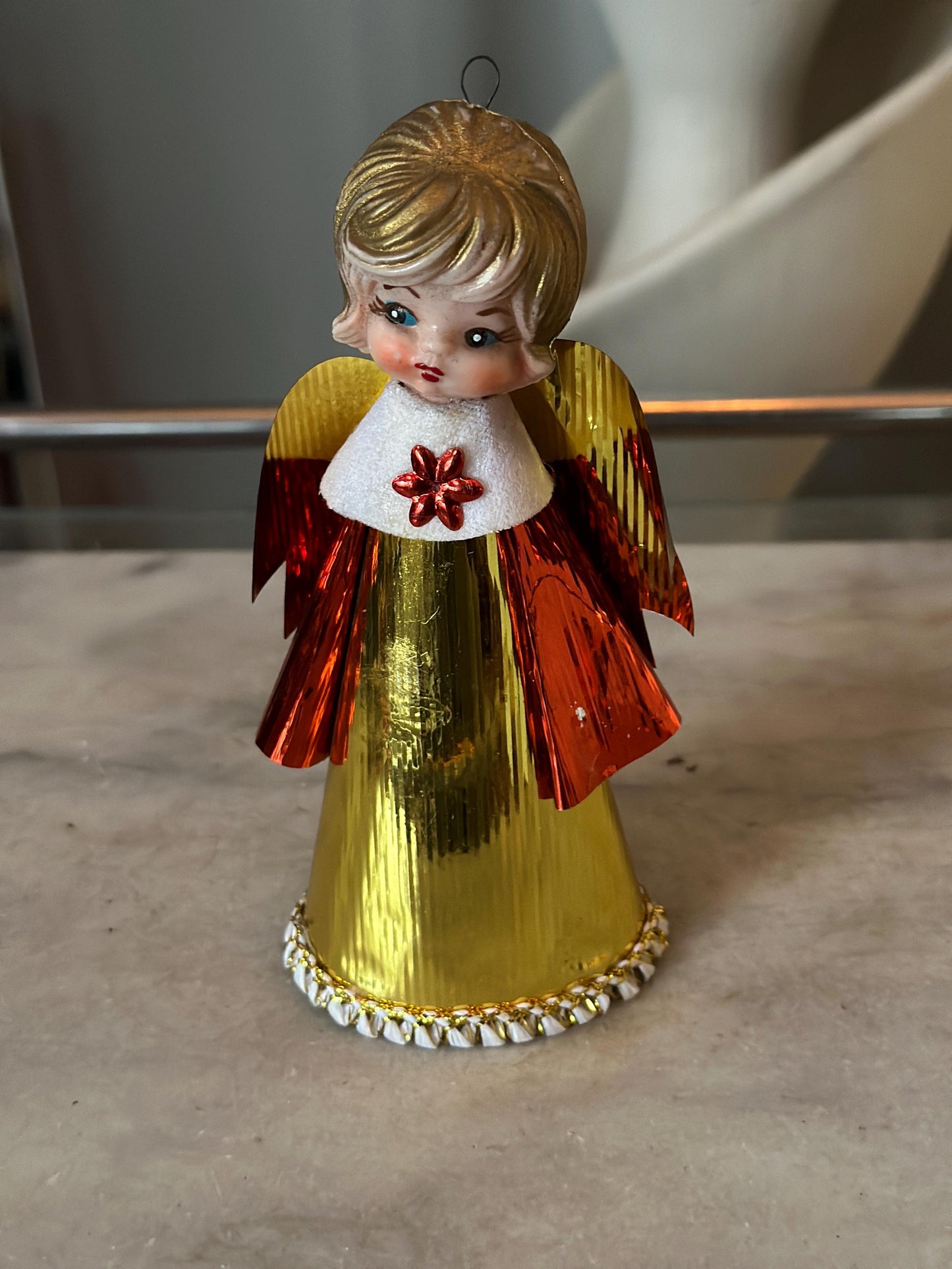 Vintage Kitschy Angel Topper Feather Tree Table Top Tree MCM Angel