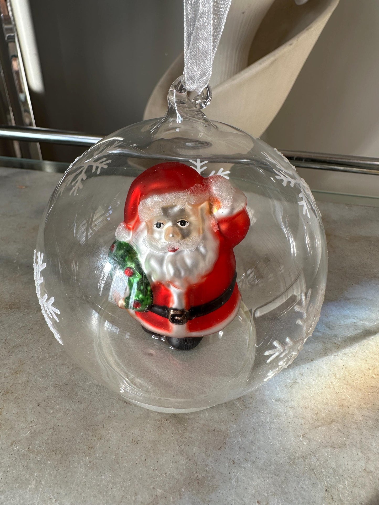 Vintage Gorham Winter Follies Clear Round Santa Christmas Tree Ornament