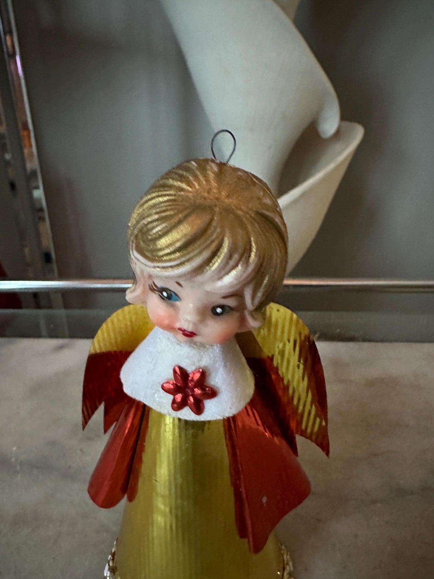 Vintage Kitschy Angel Topper Feather Tree Table Top Tree MCM Angel