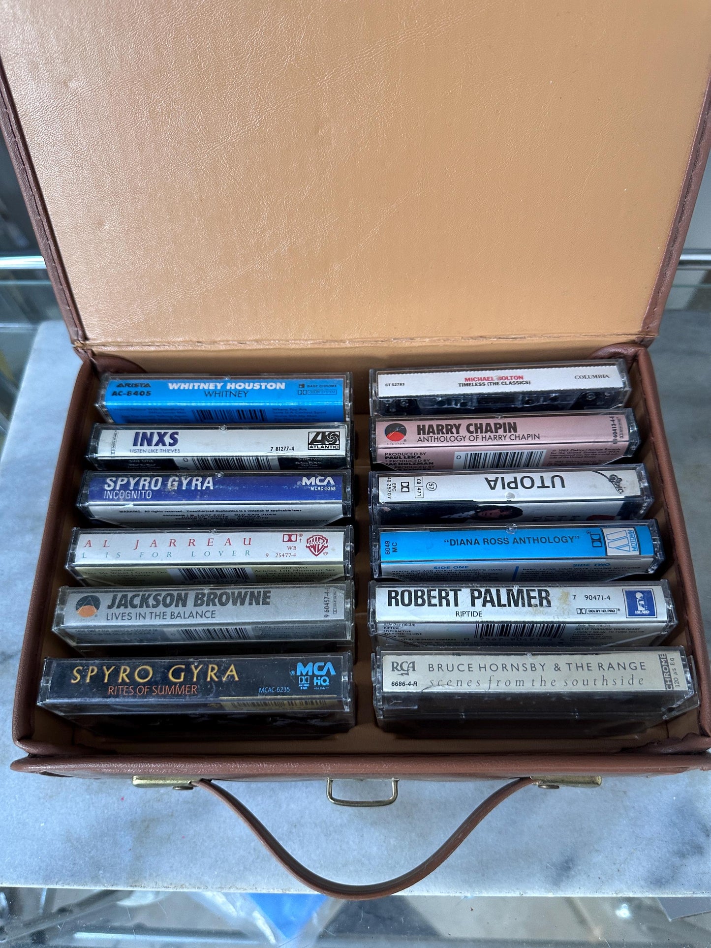 Vintage 12-Cassette Tape Case and Cassette Collection | Queen, Spyro Gyra, Robert Palmer, Utopia + More | Retro Music Collection