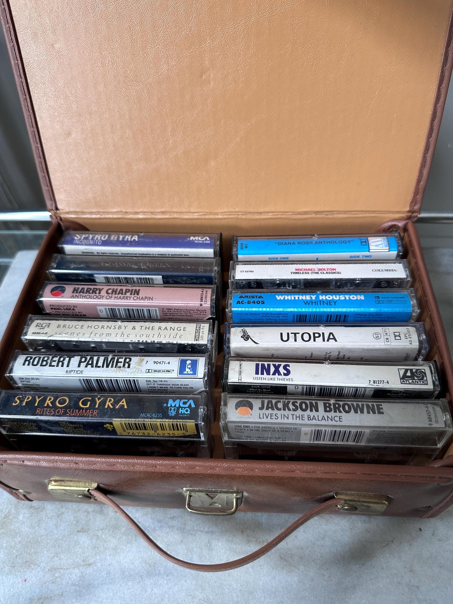 Vintage 12-Cassette Tape Case and Cassette Collection | Queen, Spyro Gyra, Robert Palmer, Utopia + More | Retro Music Collection