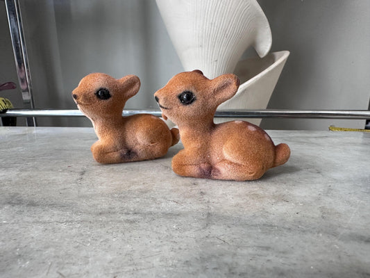 Vintage Flocked Deer Figurines Set | Mid Century Woodland Decor | Lepo Hong Kong Deer | Cottagecore Christmas Decor | Retro Forest Animals