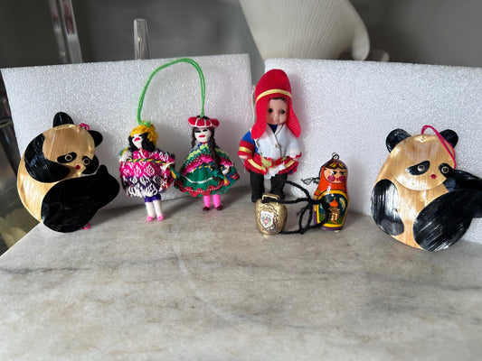 Vintage International Christmas Ornaments Set of 6 | World Travel Souvenir Ornaments | China Peru Austria Russia Canada | Folk Art
