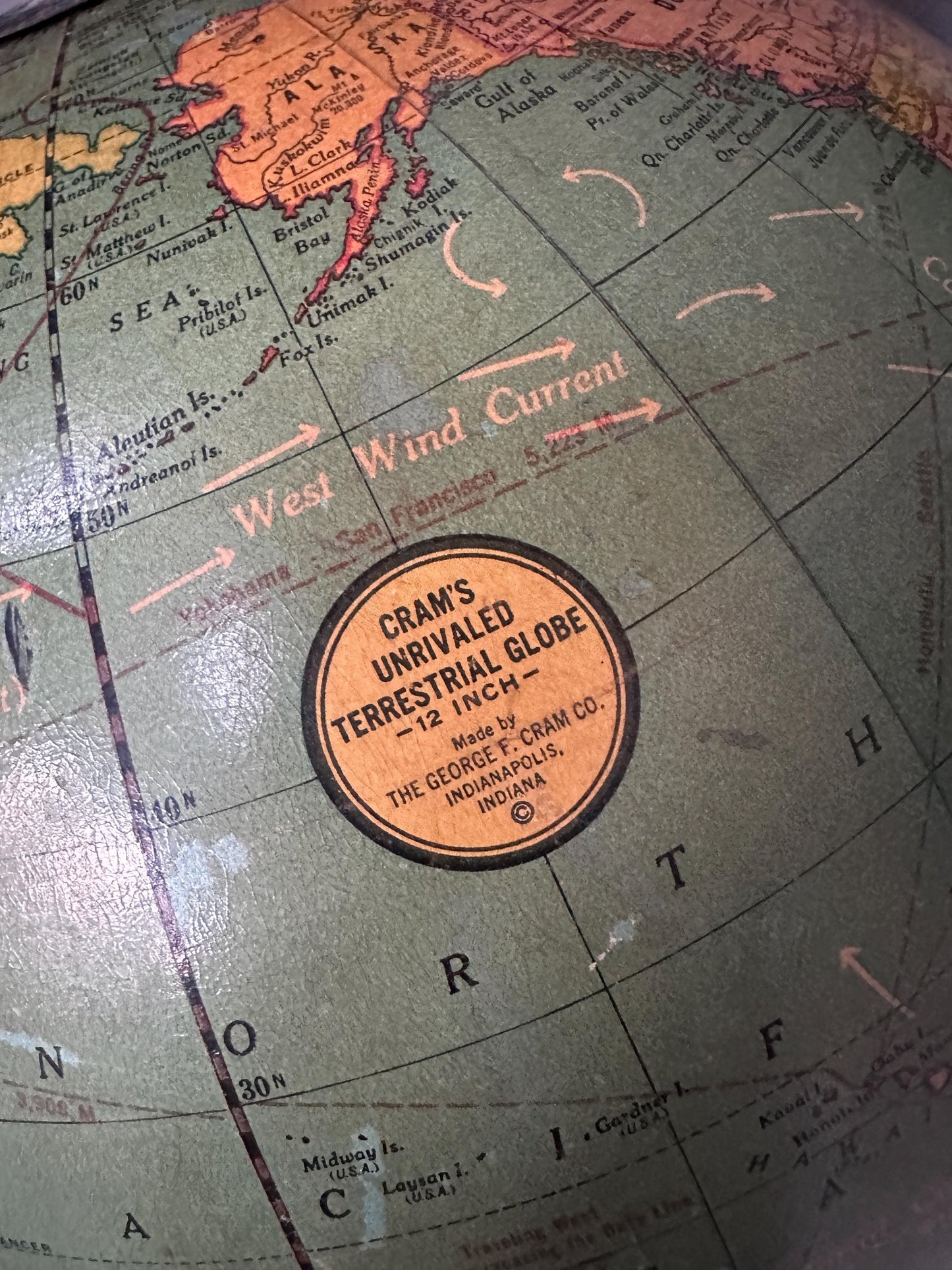 Antique George F. Cram 12-Inch Unrivaled Table Globe | c. 1930s Chicago | Vintage Terrestrial Globe with Wood Base & Cast Iron Frame