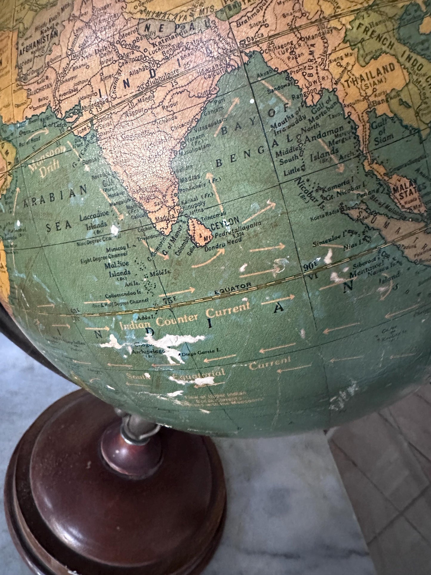 Antique George F. Cram 12-Inch Unrivaled Table Globe | c. 1930s Chicago | Vintage Terrestrial Globe with Wood Base & Cast Iron Frame