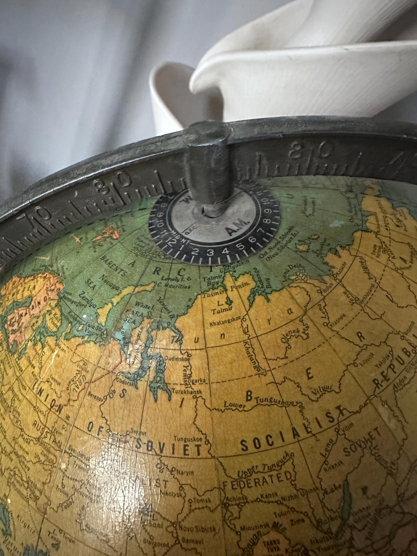 Antique George F. Cram 12-Inch Unrivaled Table Globe | c. 1930s Chicago | Vintage Terrestrial Globe with Wood Base & Cast Iron Frame