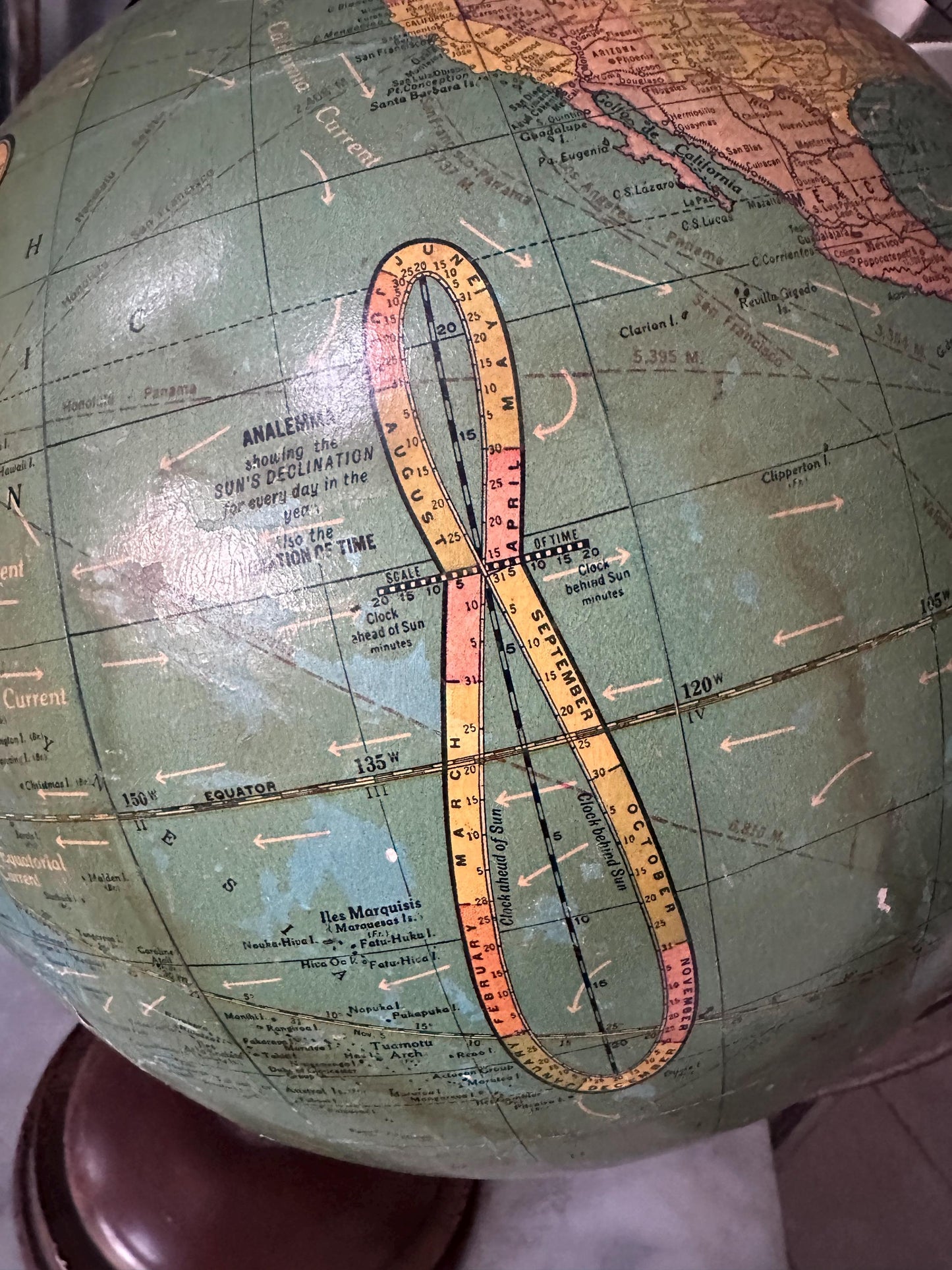 Antique George F. Cram 12-Inch Unrivaled Table Globe | c. 1930s Chicago | Vintage Terrestrial Globe with Wood Base & Cast Iron Frame