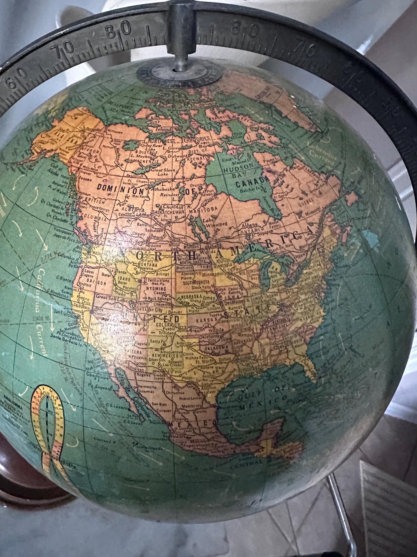 Antique George F. Cram 12-Inch Unrivaled Table Globe | c. 1930s Chicago | Vintage Terrestrial Globe with Wood Base & Cast Iron Frame