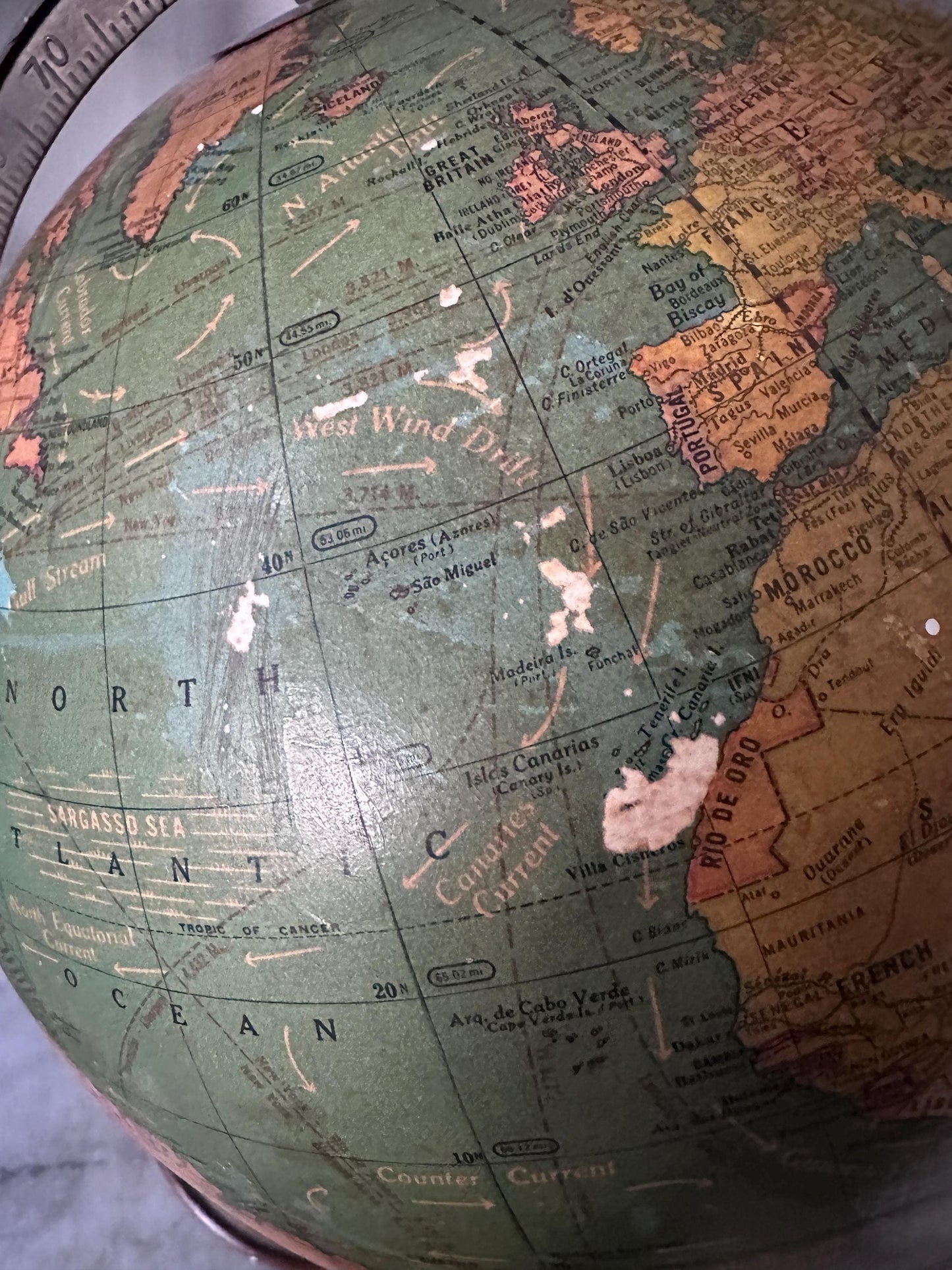 Antique George F. Cram 12-Inch Unrivaled Table Globe | c. 1930s Chicago | Vintage Terrestrial Globe with Wood Base & Cast Iron Frame