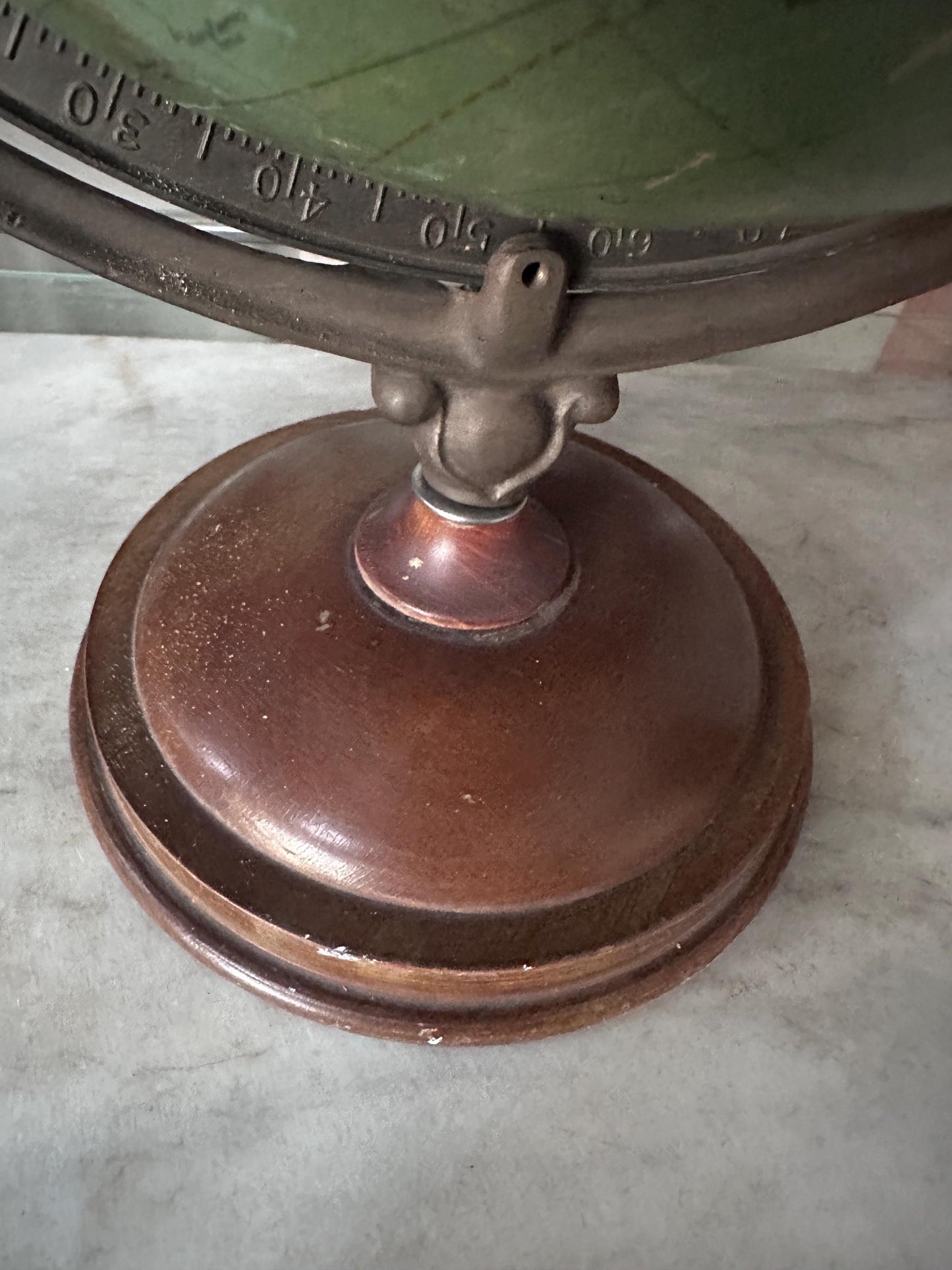 Antique George F. Cram 12-Inch Unrivaled Table Globe | c. 1930s Chicago | Vintage Terrestrial Globe with Wood Base & Cast Iron Frame