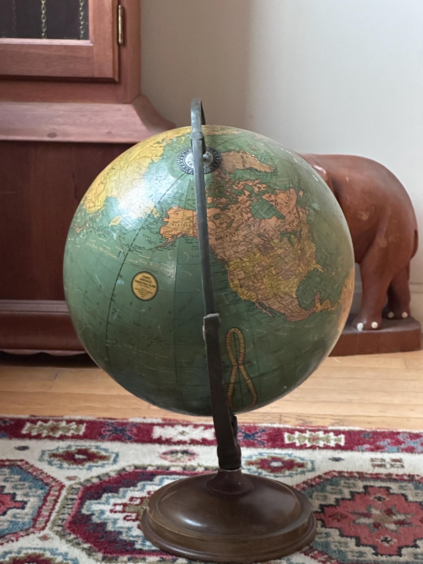 Antique George F. Cram 12-Inch Unrivaled Table Globe | c. 1930s Chicago | Vintage Terrestrial Globe with Wood Base & Cast Iron Frame