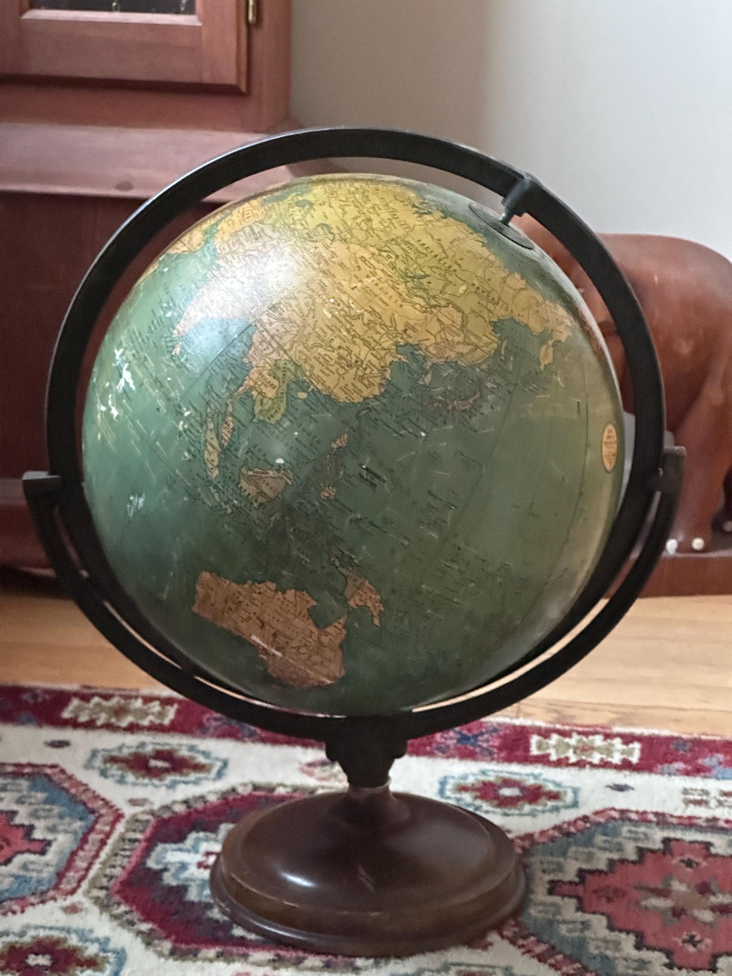 Antique George F. Cram 12-Inch Unrivaled Table Globe | c. 1930s Chicago | Vintage Terrestrial Globe with Wood Base & Cast Iron Frame