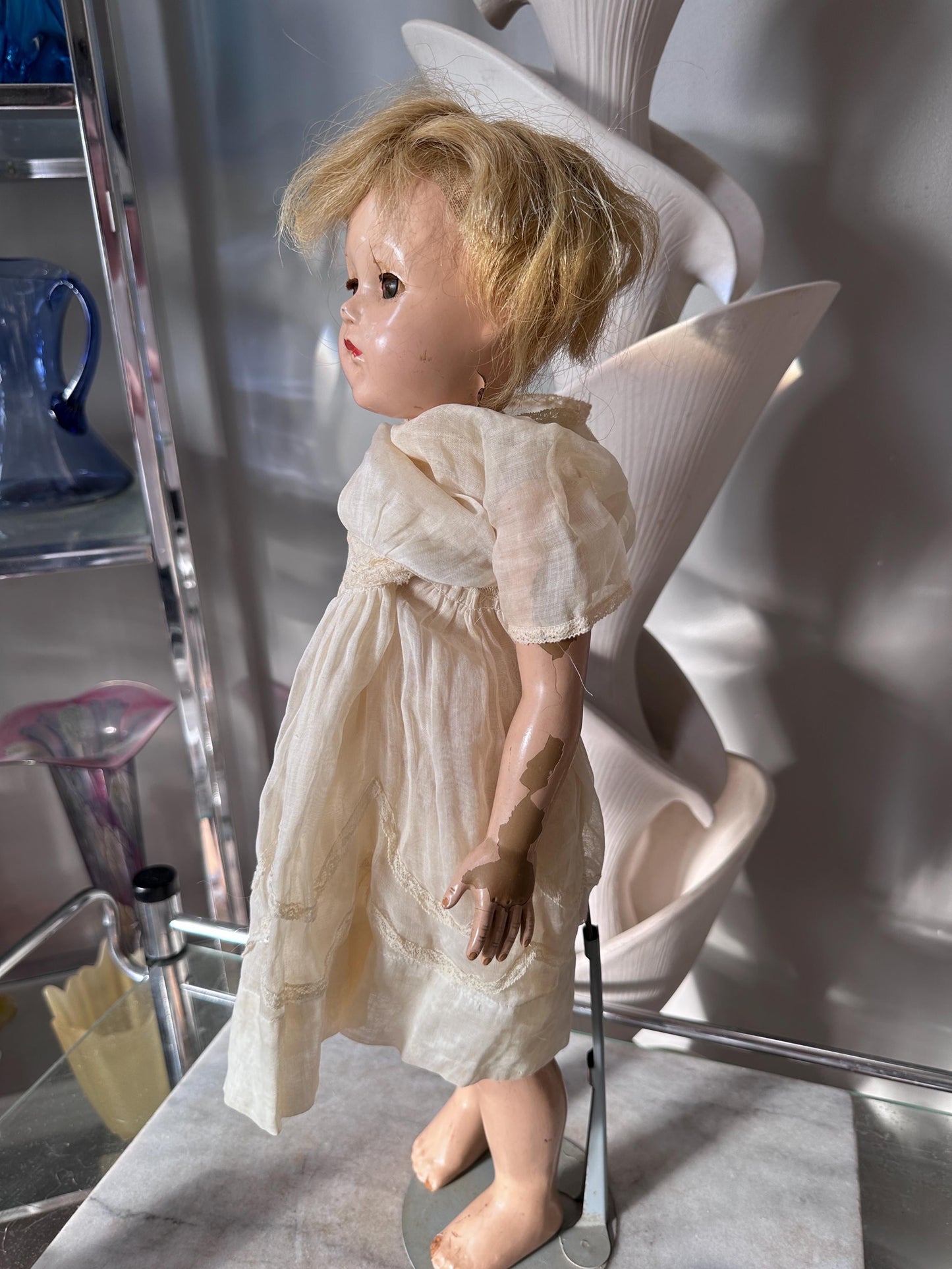 Antique 1930s Effanbee Ann Shirley Composition Doll 20” Blonde Blue Eyes Vintage Doll Restoration Zombie Doll Estate Find, RESTORE REPURPOSE