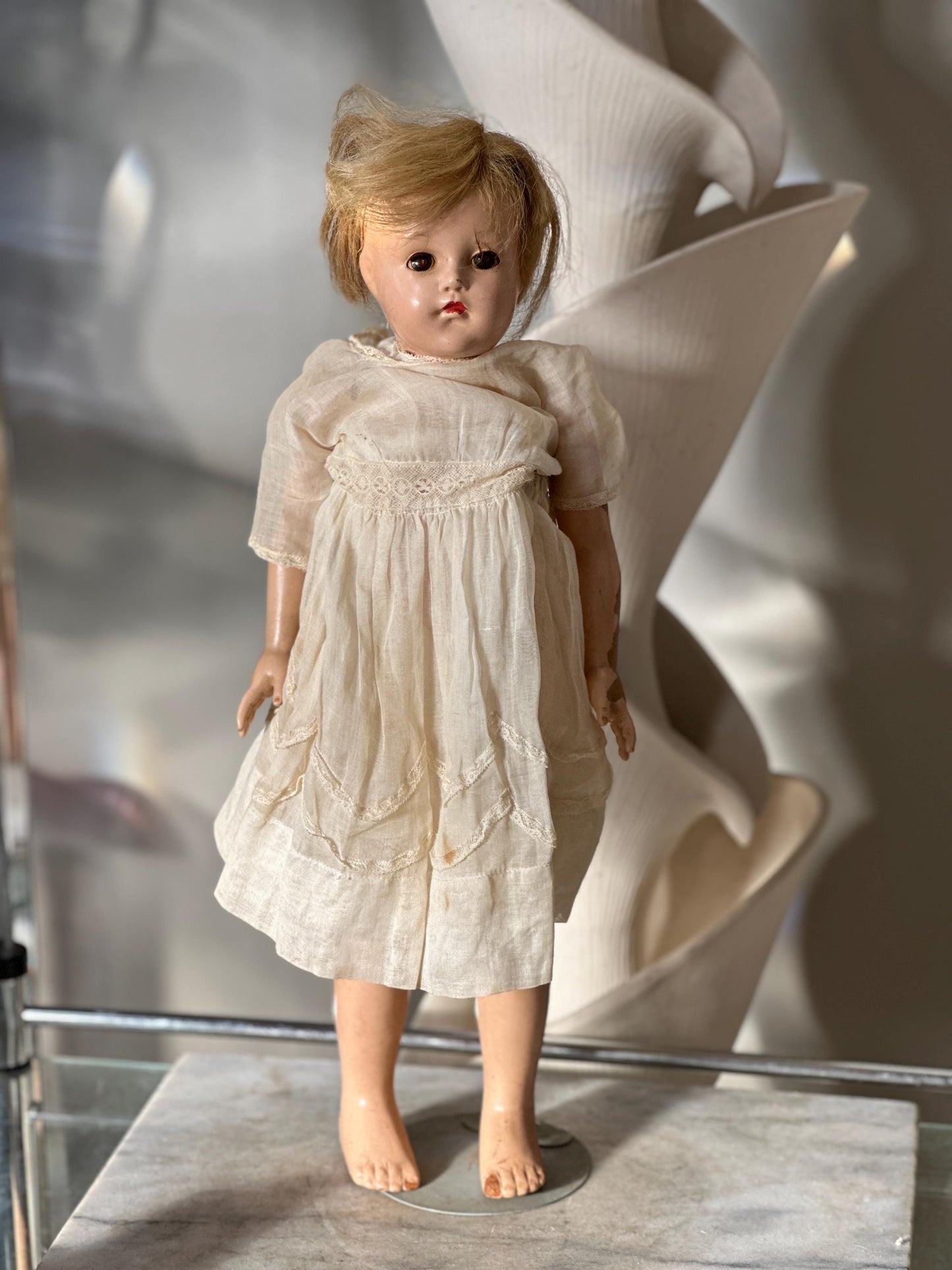 Antique 1930s Effanbee Ann Shirley Composition Doll 20” Blonde Blue Eyes Vintage Doll Restoration Zombie Doll Estate Find, RESTORE REPURPOSE