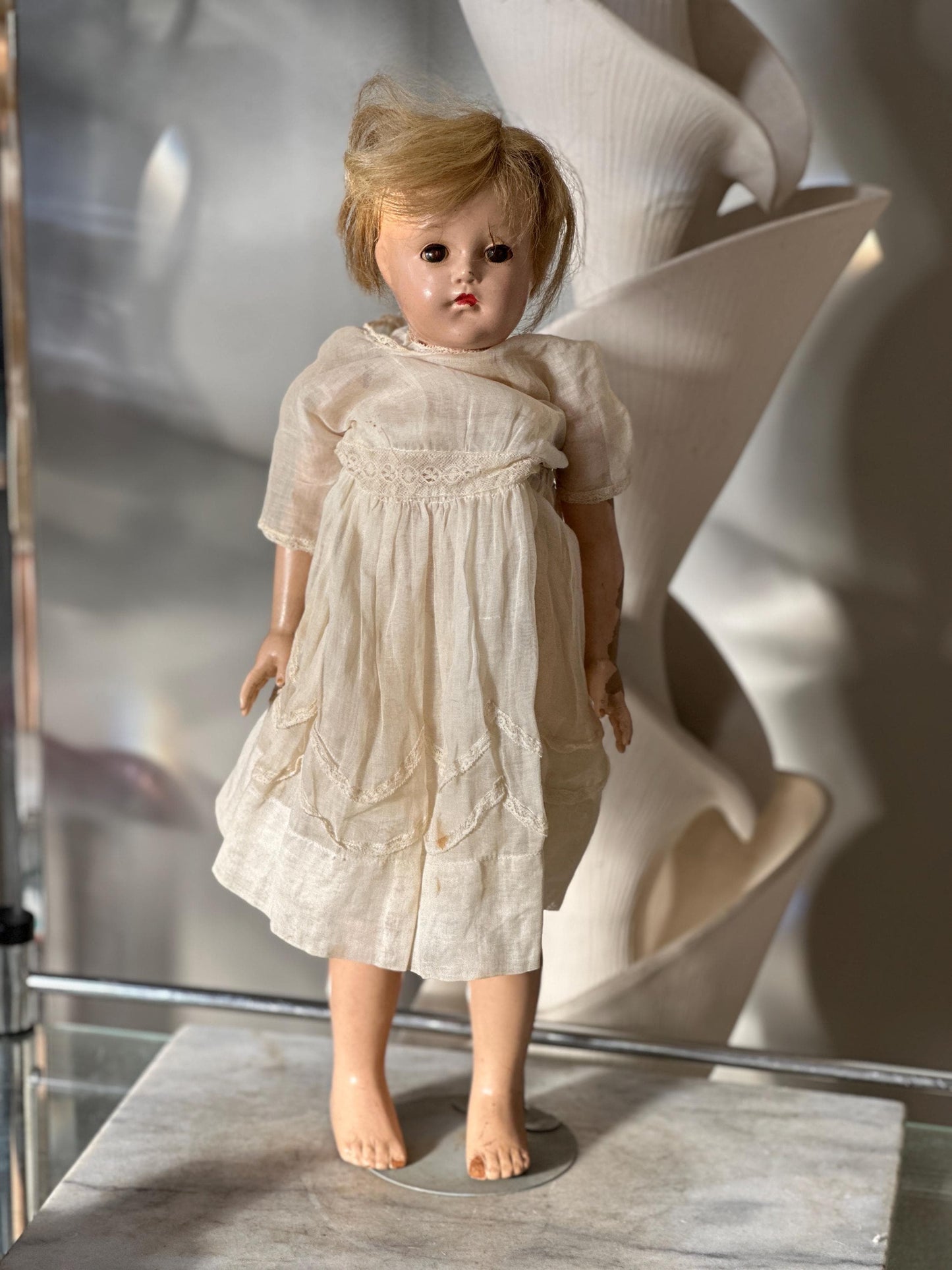 Antique 1930s Effanbee Ann Shirley Composition Doll 20” Blonde Blue Eyes Vintage Doll Restoration Zombie Doll Estate Find, RESTORE REPURPOSE