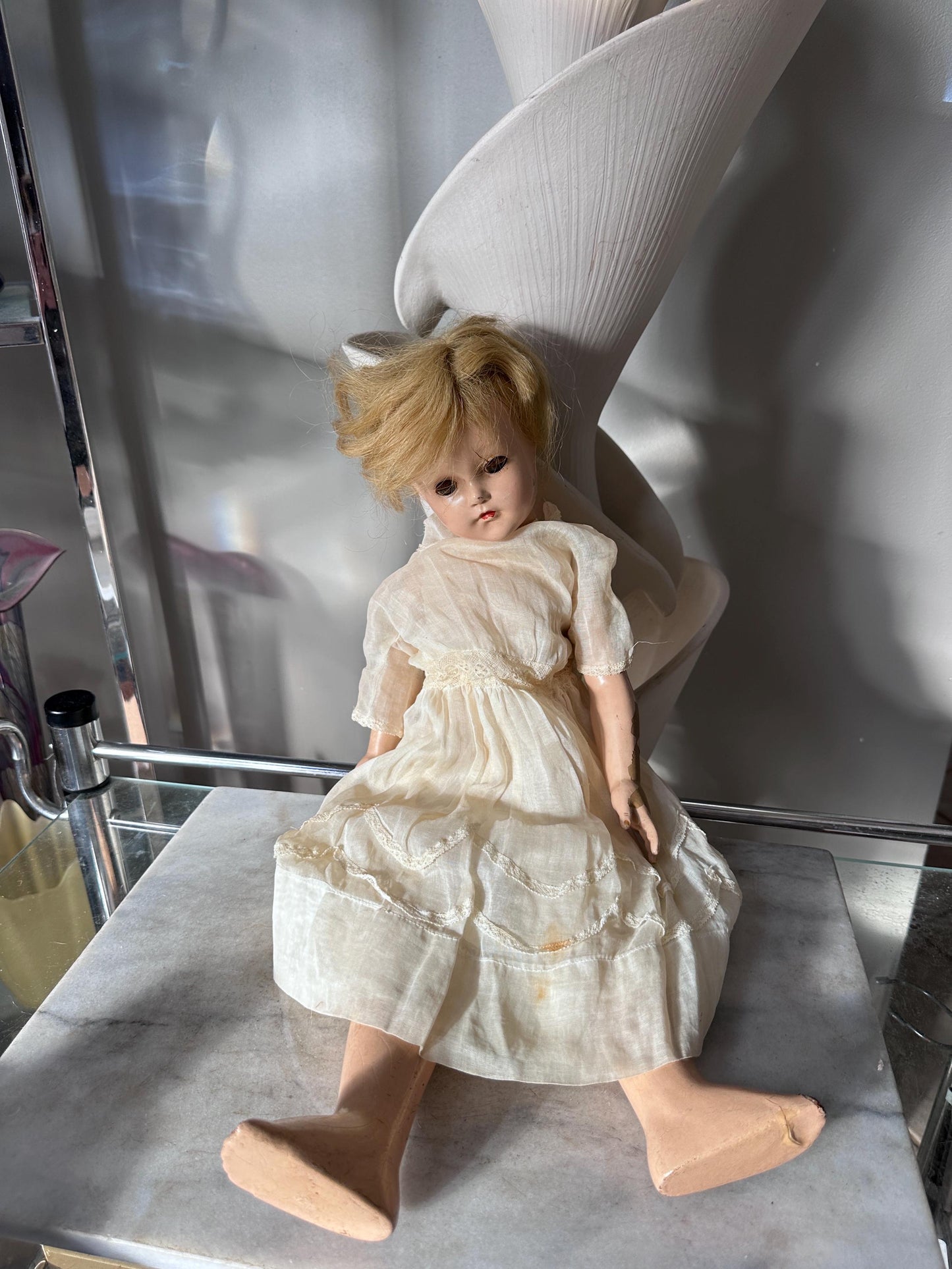 Antique 1930s Effanbee Ann Shirley Composition Doll 20” Blonde Blue Eyes Vintage Doll Restoration Zombie Doll Estate Find, RESTORE REPURPOSE
