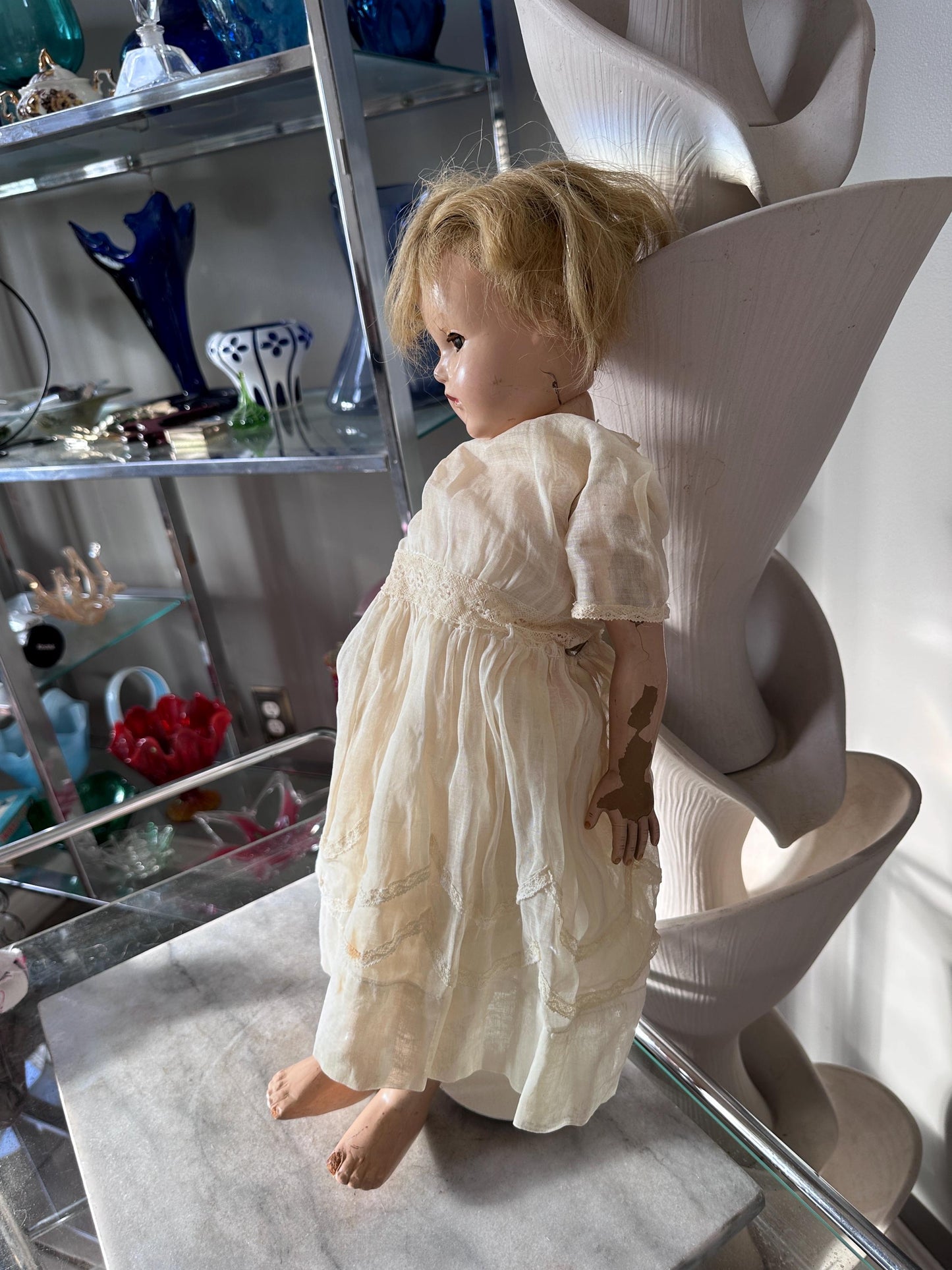 Antique 1930s Effanbee Ann Shirley Composition Doll 20” Blonde Blue Eyes Vintage Doll Restoration Zombie Doll Estate Find, RESTORE REPURPOSE