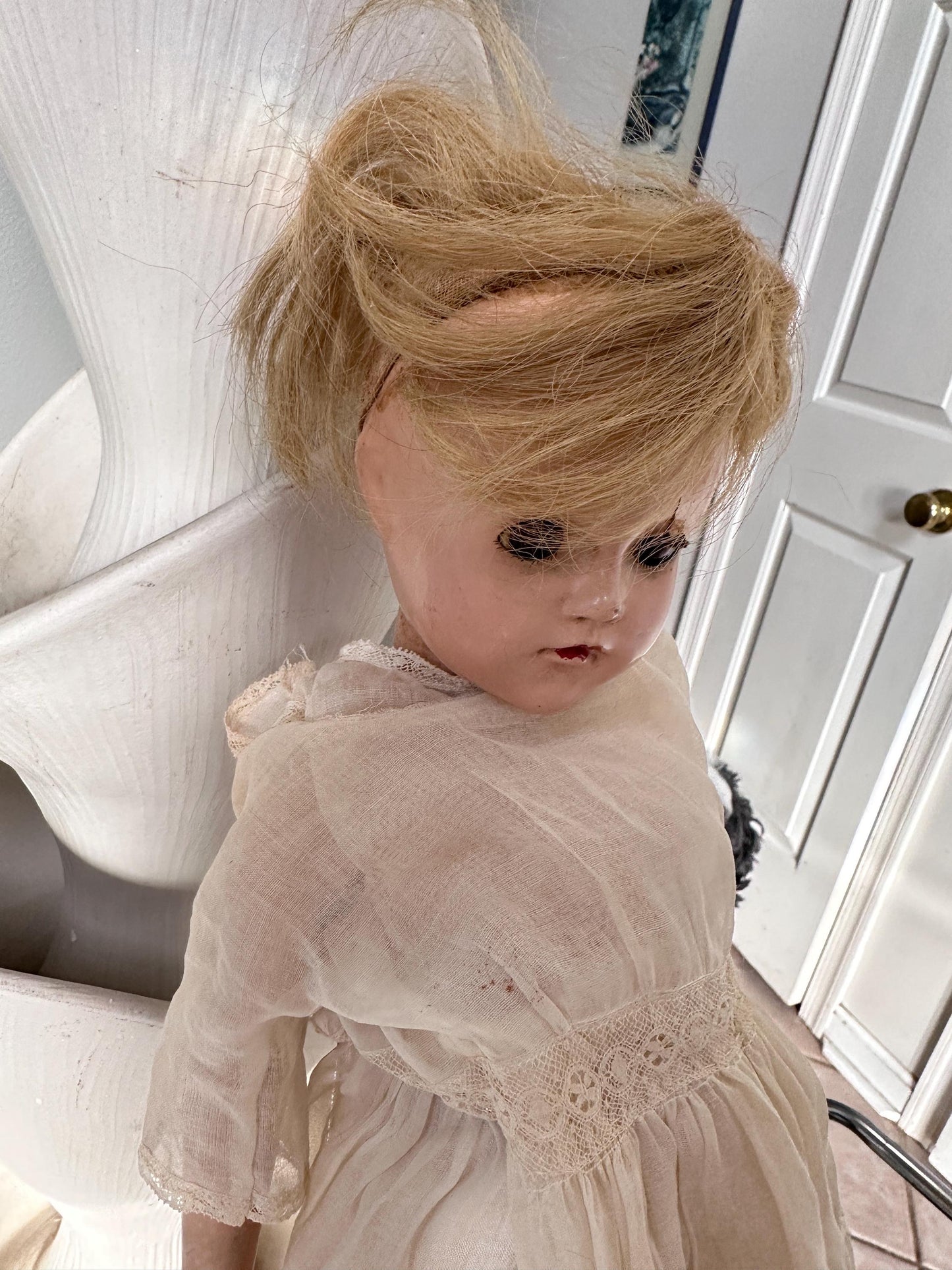 Antique 1930s Effanbee Ann Shirley Composition Doll 20” Blonde Blue Eyes Vintage Doll Restoration Zombie Doll Estate Find, RESTORE REPURPOSE