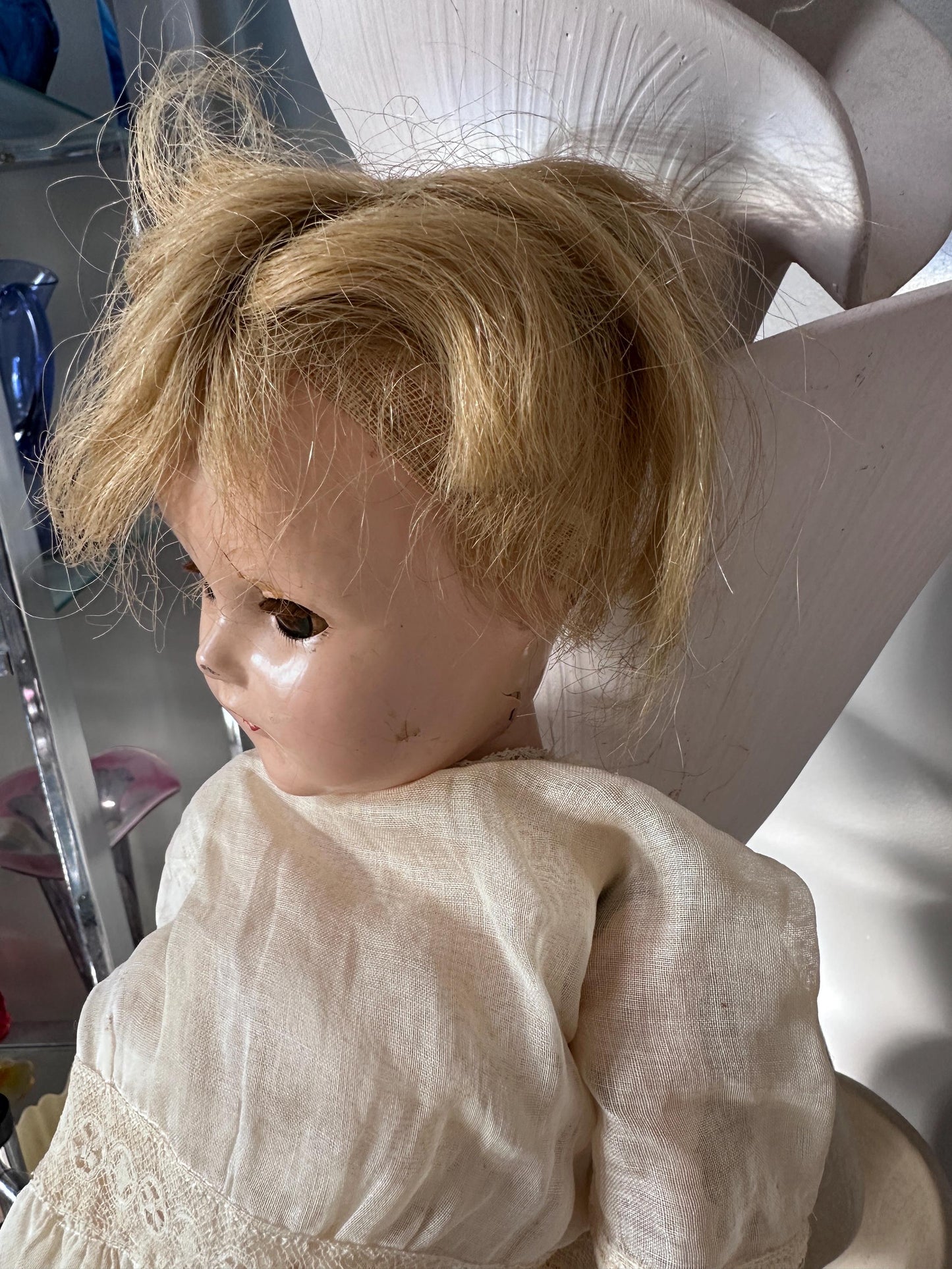 Antique 1930s Effanbee Ann Shirley Composition Doll 20” Blonde Blue Eyes Vintage Doll Restoration Zombie Doll Estate Find, RESTORE REPURPOSE
