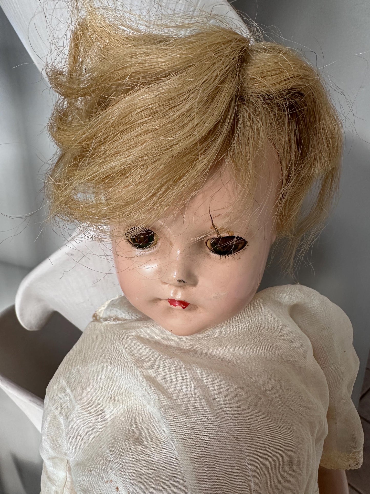 Antique 1930s Effanbee Ann Shirley Composition Doll 20” Blonde Blue Eyes Vintage Doll Restoration Zombie Doll Estate Find, RESTORE REPURPOSE