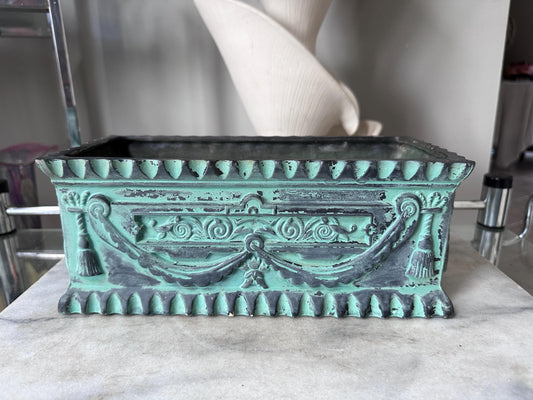1961 Napco Pompeii Pottery Planter, Green Charcoal Footed MCM Ceramic (Bedford Ohio)