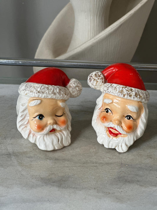 Vintage Winking Santa Ceramic Salt & Pepper Shakers, 1950s Japan, Kitschy Christmas Decor